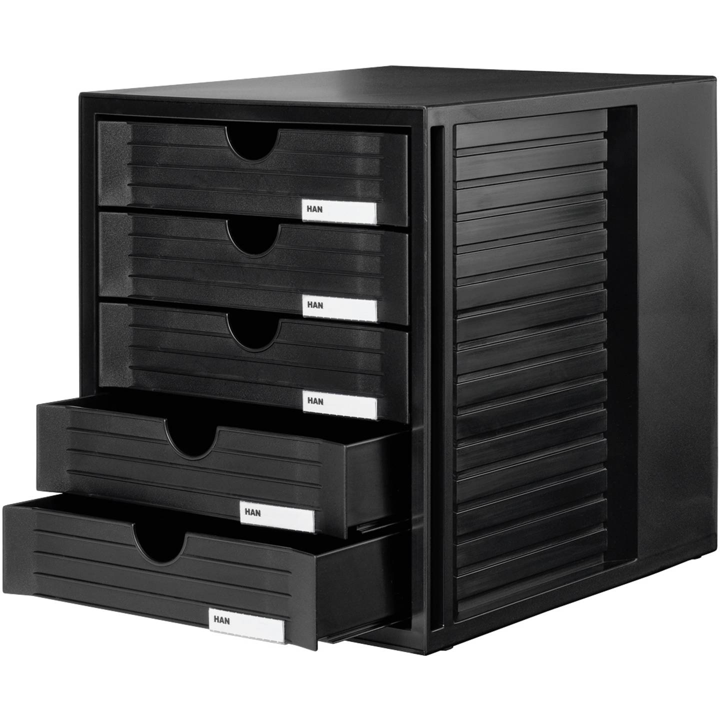 Han Systembox Schubladenbox DIN A4 Schwarz 5 Schubladen stapelbar rutschfest - 4012473145047