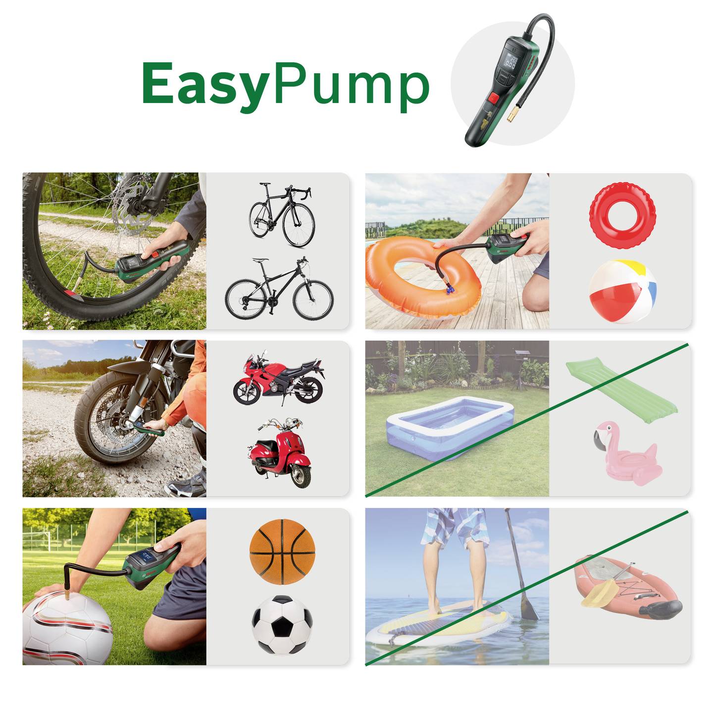 Bosch Akku-Druckluftpumpe Easy Pump Luftpumpe Reifenfüller mobil kabellos 500W - 3165140997010