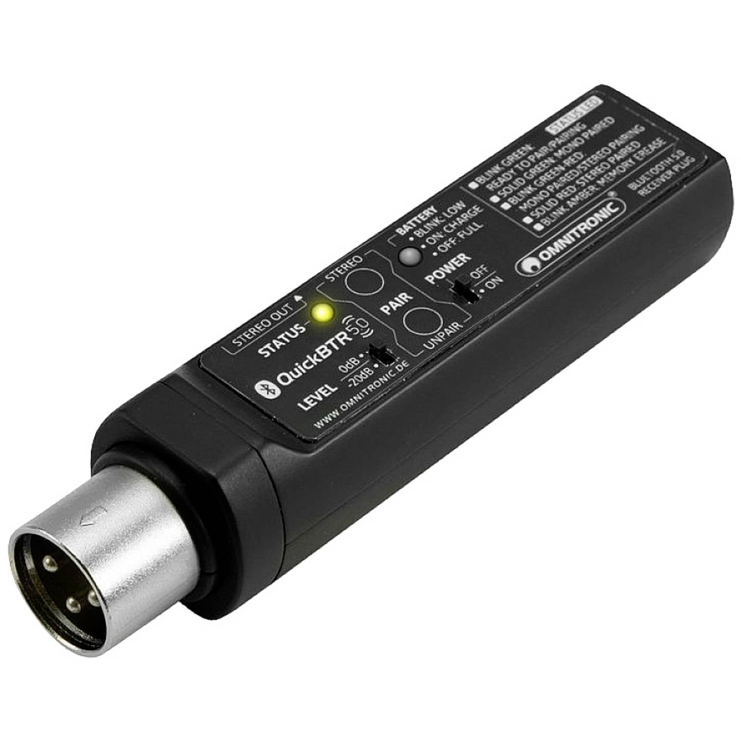 Omnit QuickBTR-5.0 XLR AptX Bluetooth Empfänger Audio Adapter Receiver schwarz - 4026397679182