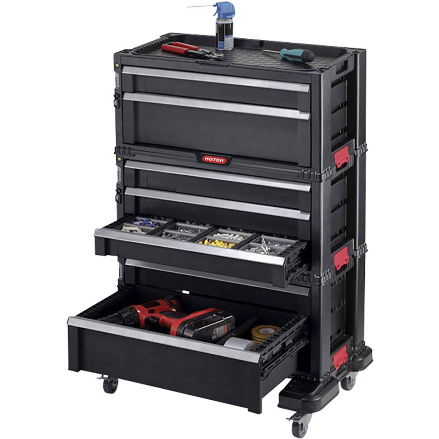 Keter Werkstattwagen schwarz 7 Schubladen Werkzeugwagen Handwerkzeug 60x38x83cm - 7290106925144