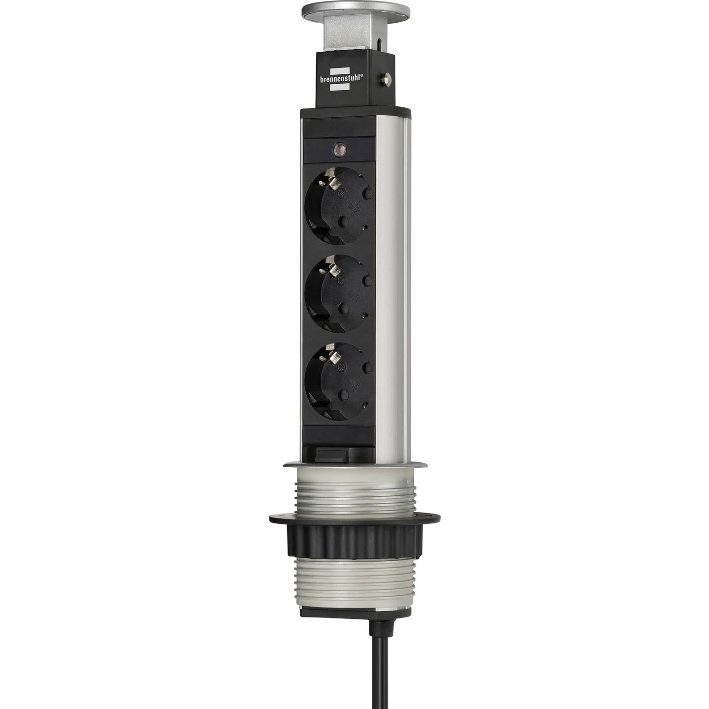 Brennenstuhl Steckdosenturm 3-fach Tischsteckdose versenkbar Aluminium Schwarz - 4007123632855