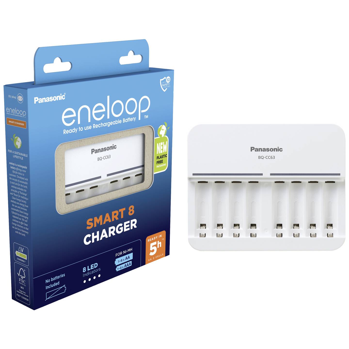 Panasonic Rundzellen-Ladegerät NiMH BQ-CC63E für Micro AAA Mignon AA 8-fach - 5410853063940