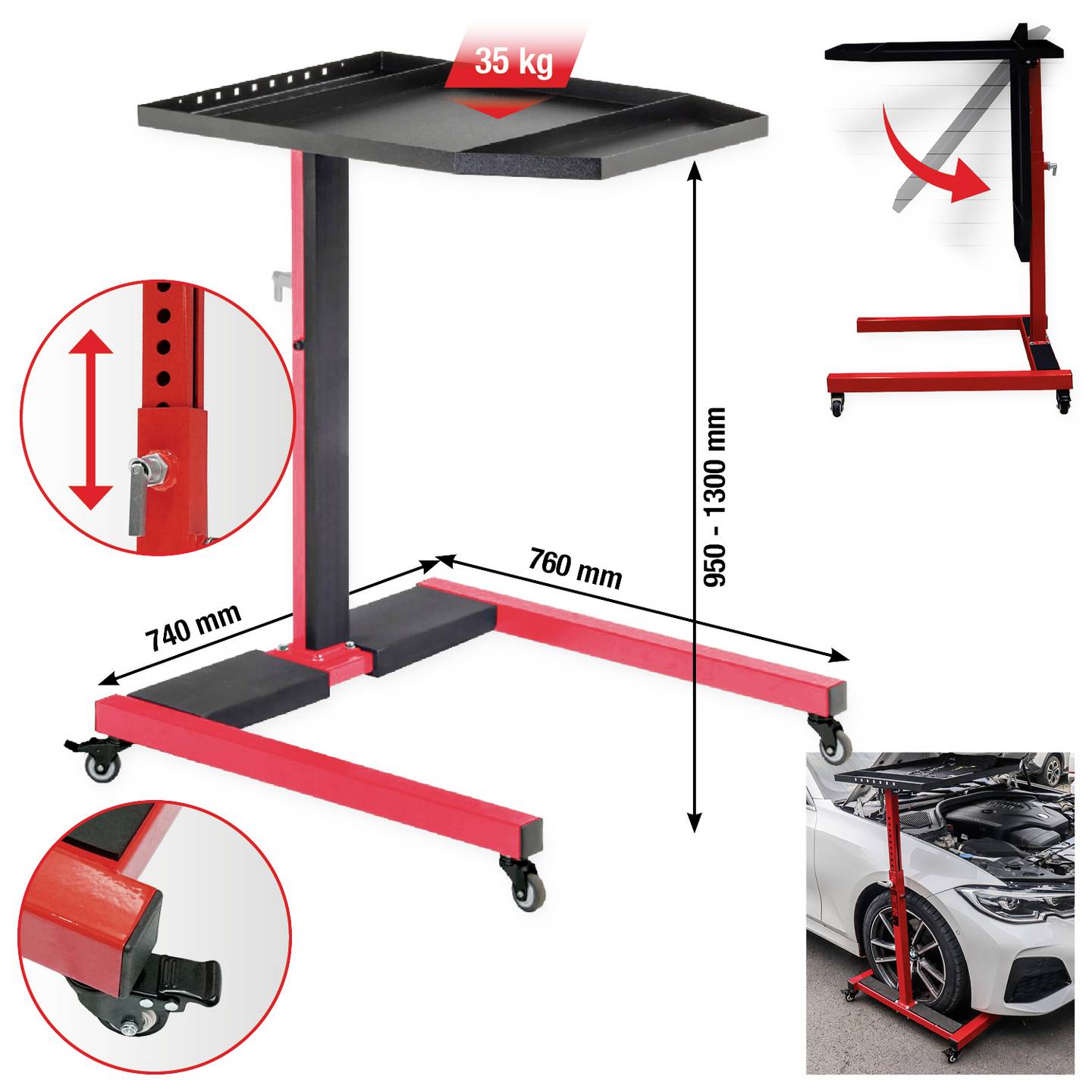 KS Tools Universal-Ablagetisch höhenverstellbar Transportwagen 35kg belastbar - 4042146982112