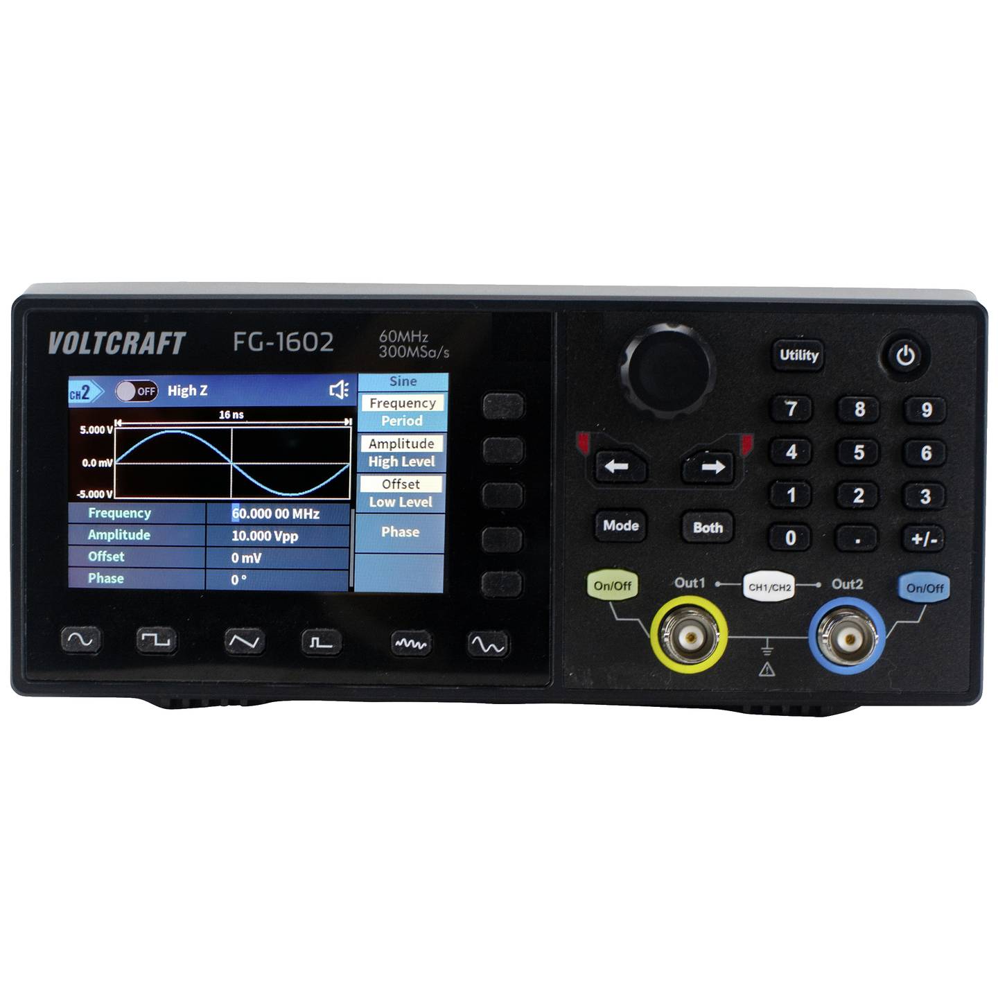VOLTCRAFT FG-1602 Funktionsgenerator Signalgenerator 60MHz 2-Kanal USB LCD - 4064161227122