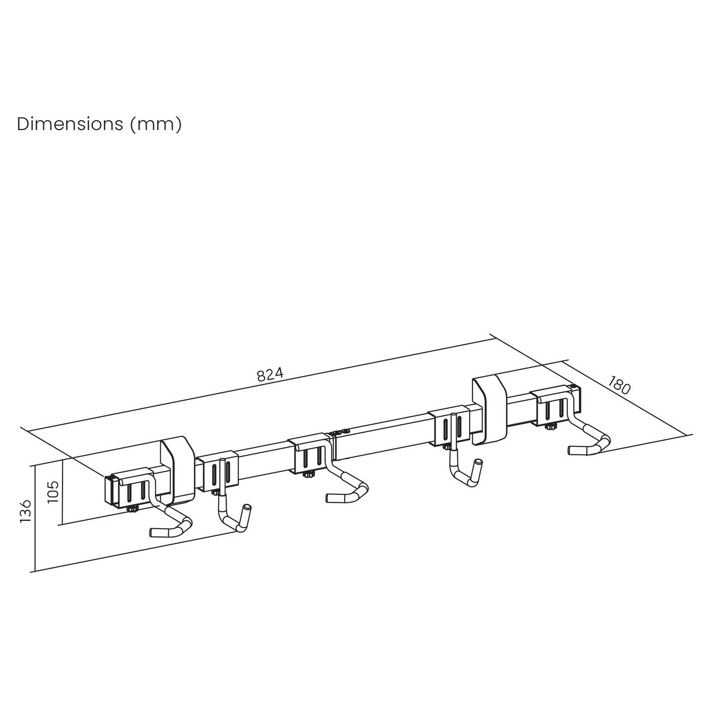 Elevar Fahrradwandhalter 3-fach Wandhalterung Stahl Kunststoff schwarz 824x180mm - 4064161471655