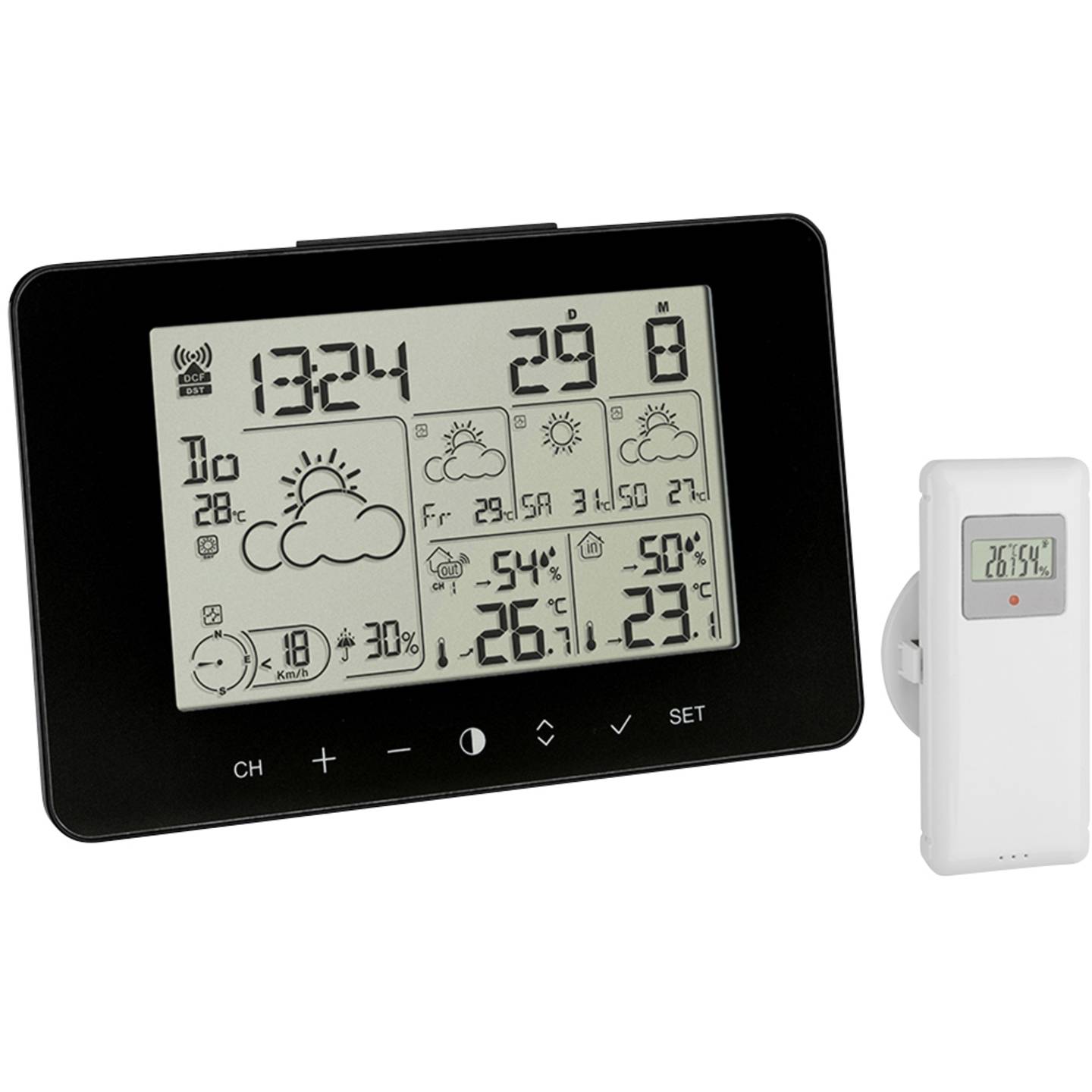 TFA Dostmann Funk-Wetterstation Wettervorhersage 4 Tage 3 Sensoren schwarz - 4009816034748