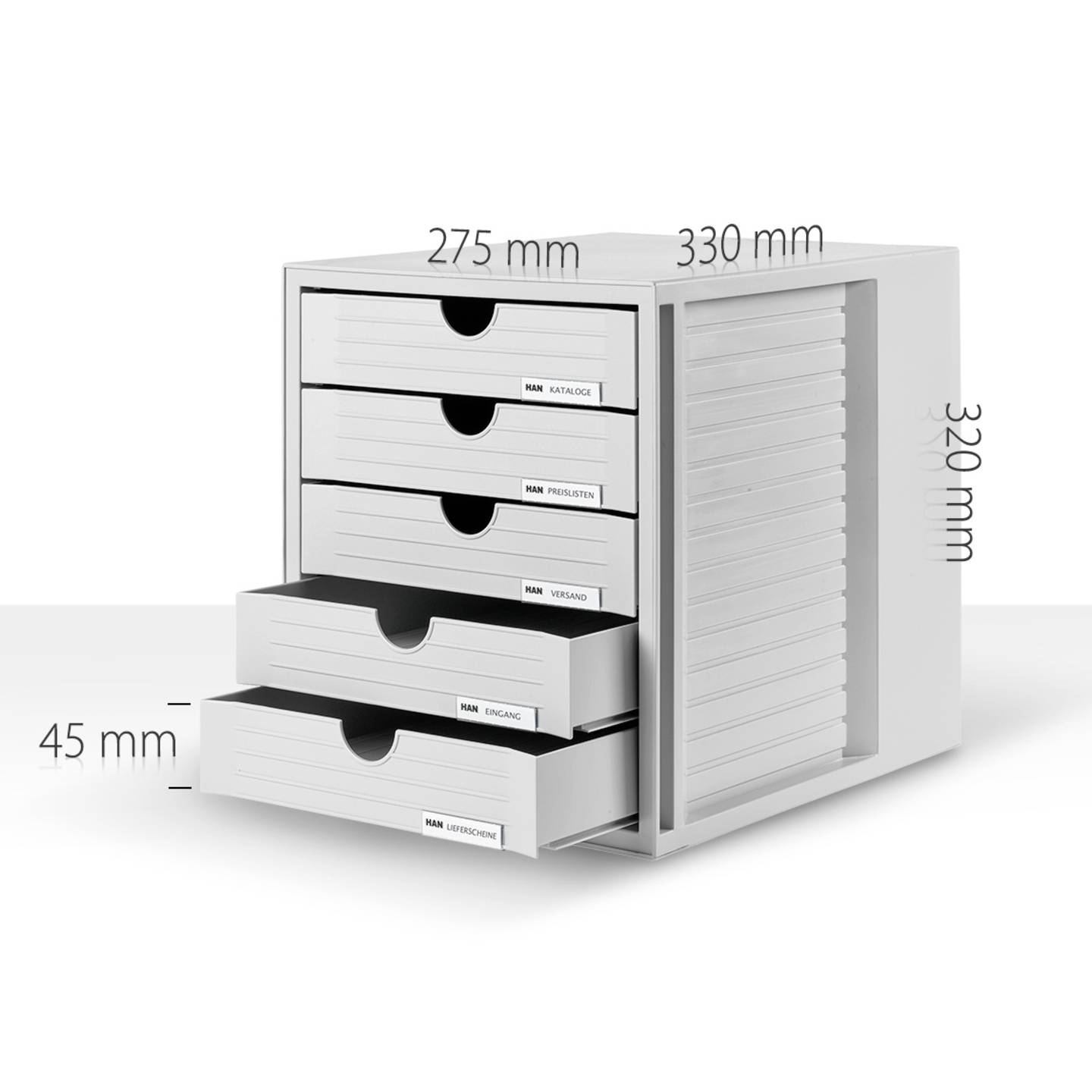 HAN Schubladenbox Regalboxen Aufbewahrung Büro Grau DIN A4 5 Schubfächer - 4012473145061