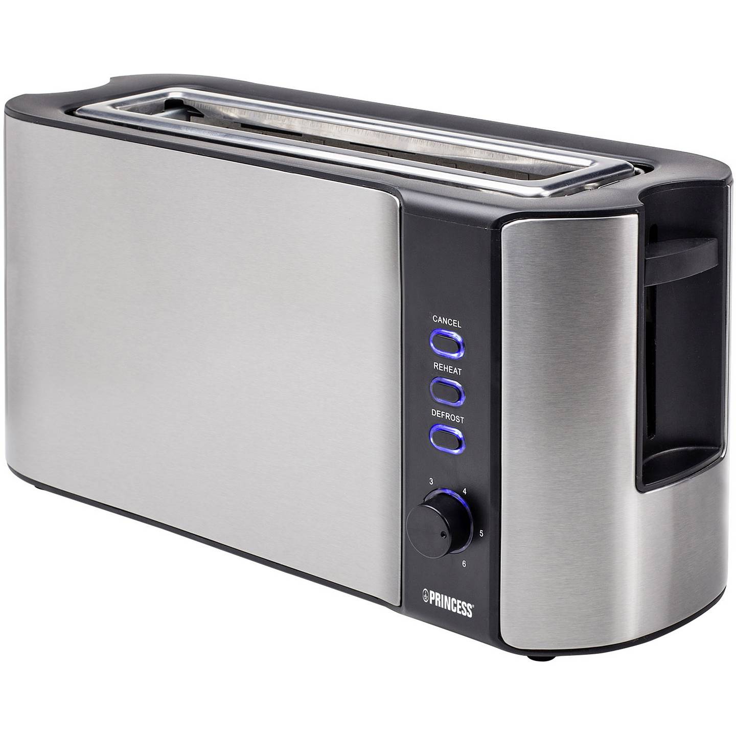 Princess Langschlitztoaster Edelstahl mit Brötchenaufsatz 1000W Schwarz 37,8cm - 8712836329522