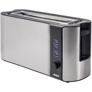 B-Ware Princess Langschlitztoaster Edelstahl mit Brötchenaufsatz 1000W Schwarz 37,8cm