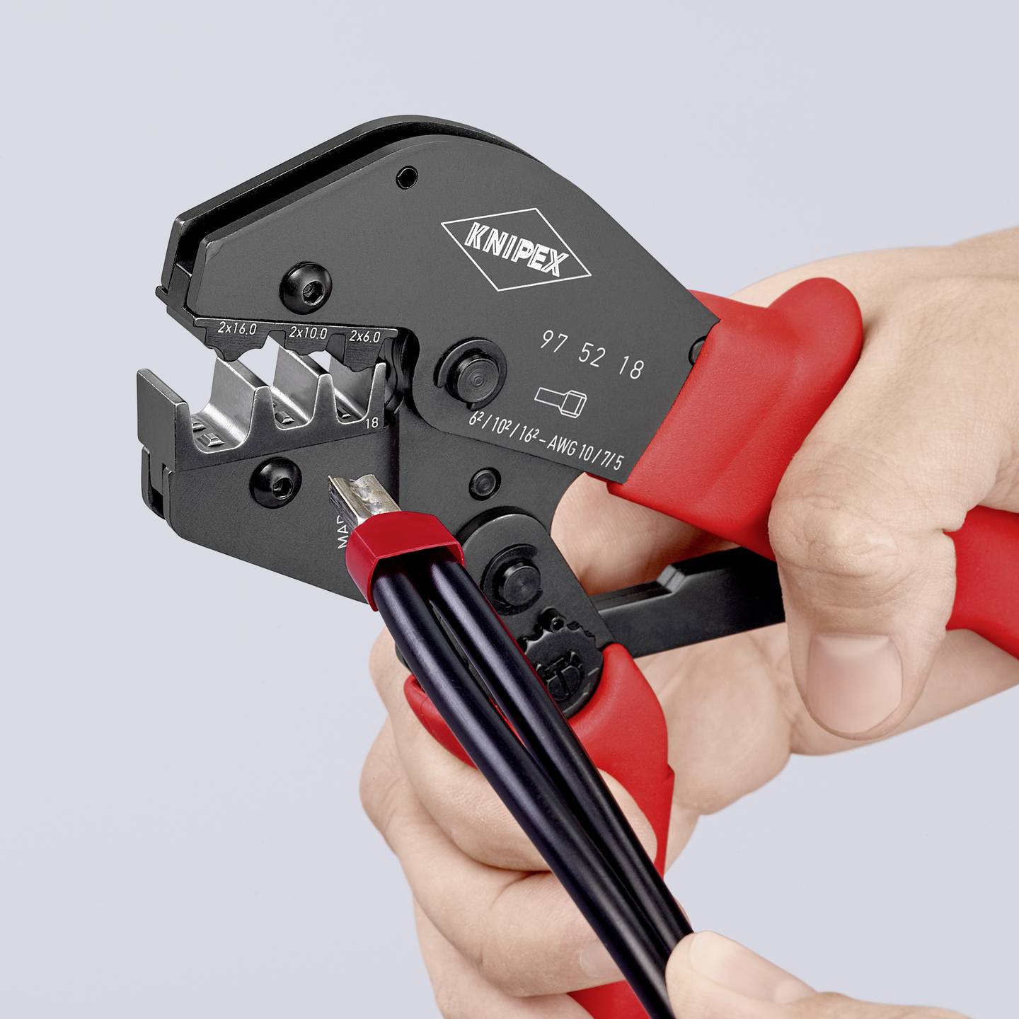 Knipex Crimpzange Zwillings-Aderendhülsen 2x6 2x10 2x16 mm² 250mm 571g - 4003773026839