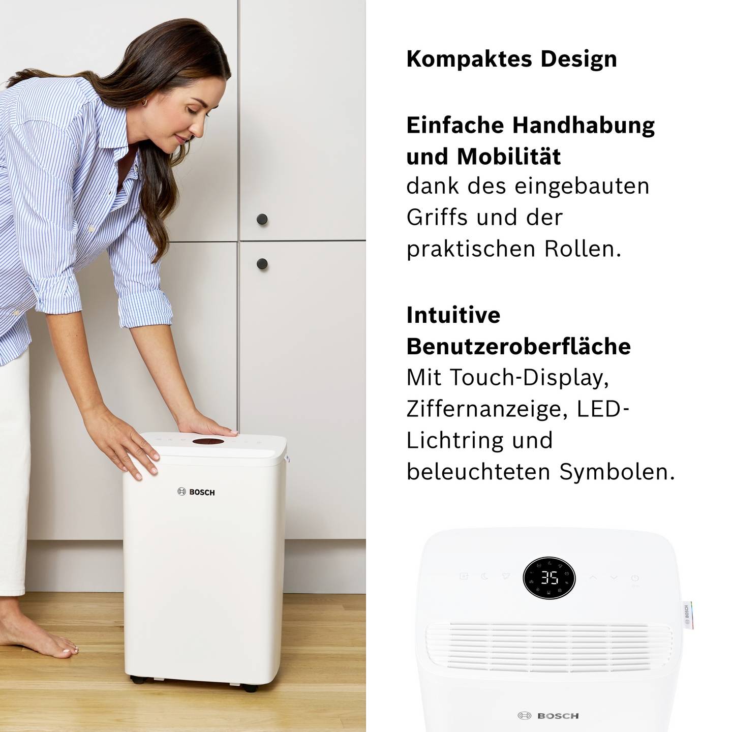 Bosch Luftentfeuchter DRY 1000 10 l/Tag für Räume bis 40 m³, leise 36 dB - 4069143047750