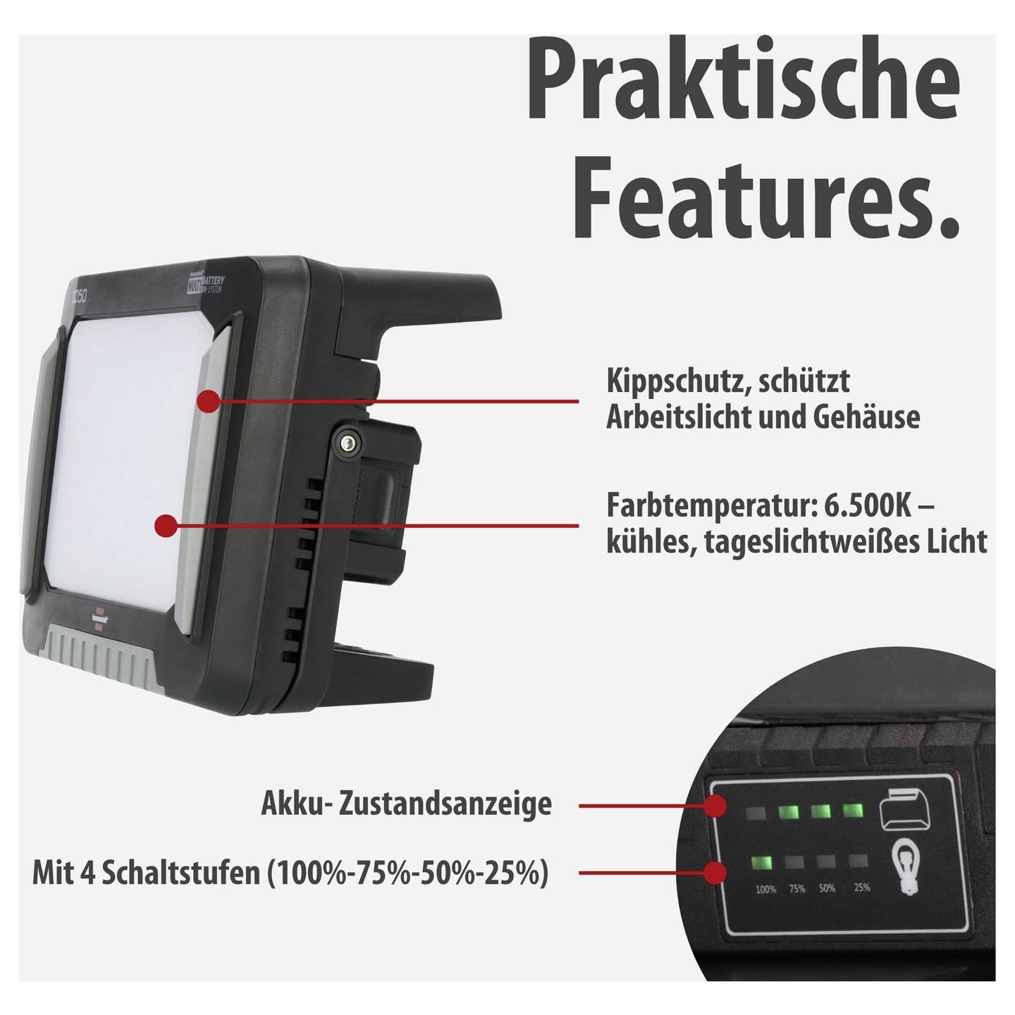 Multi Battery LED Hybrid Baustrahler 100 tragbar Flutlichtstrahler 500W IP44 - 4007123681341