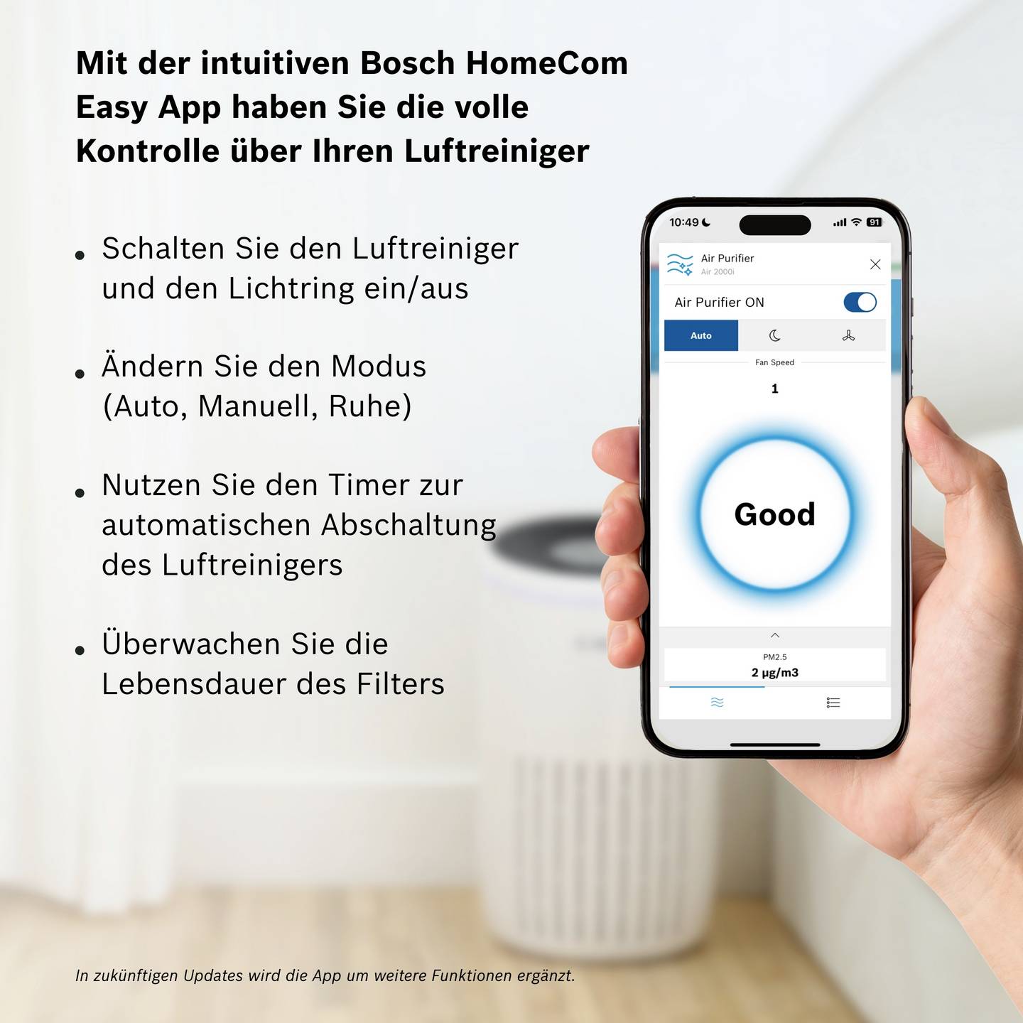 Bosch Air 2000i Luftreiniger Weiß App-Steuerung für 37,5 m² 180 m³/h - 4062321912734