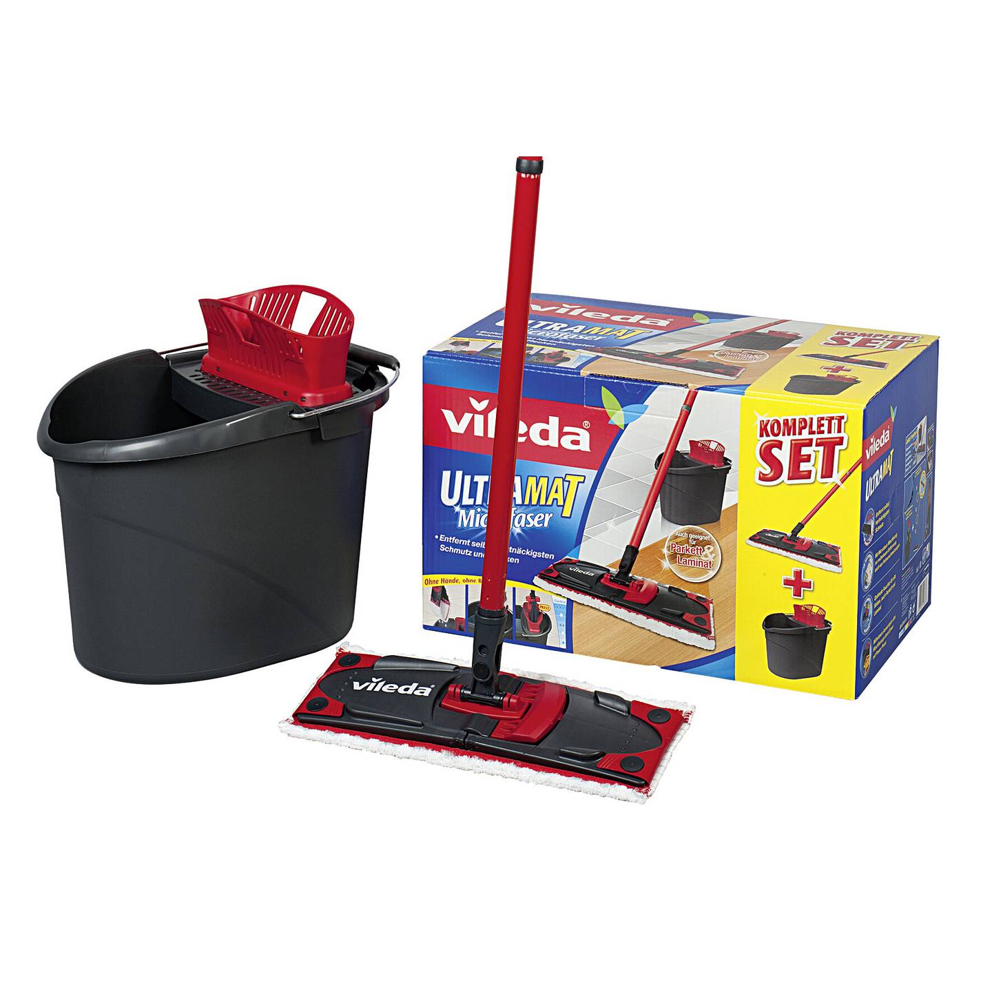 Vileda Bodenwischer UltraMat Komplett Set mit Eimer PowerPresse und - 4023103143876