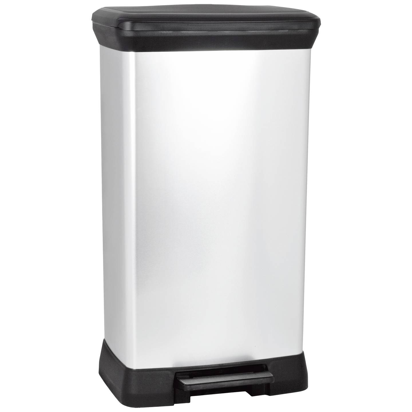 Curver Mülleimer Deco Bin Metallic 50l Abfallbehälter Silber Schwarz 390x720mm - 3253922162593