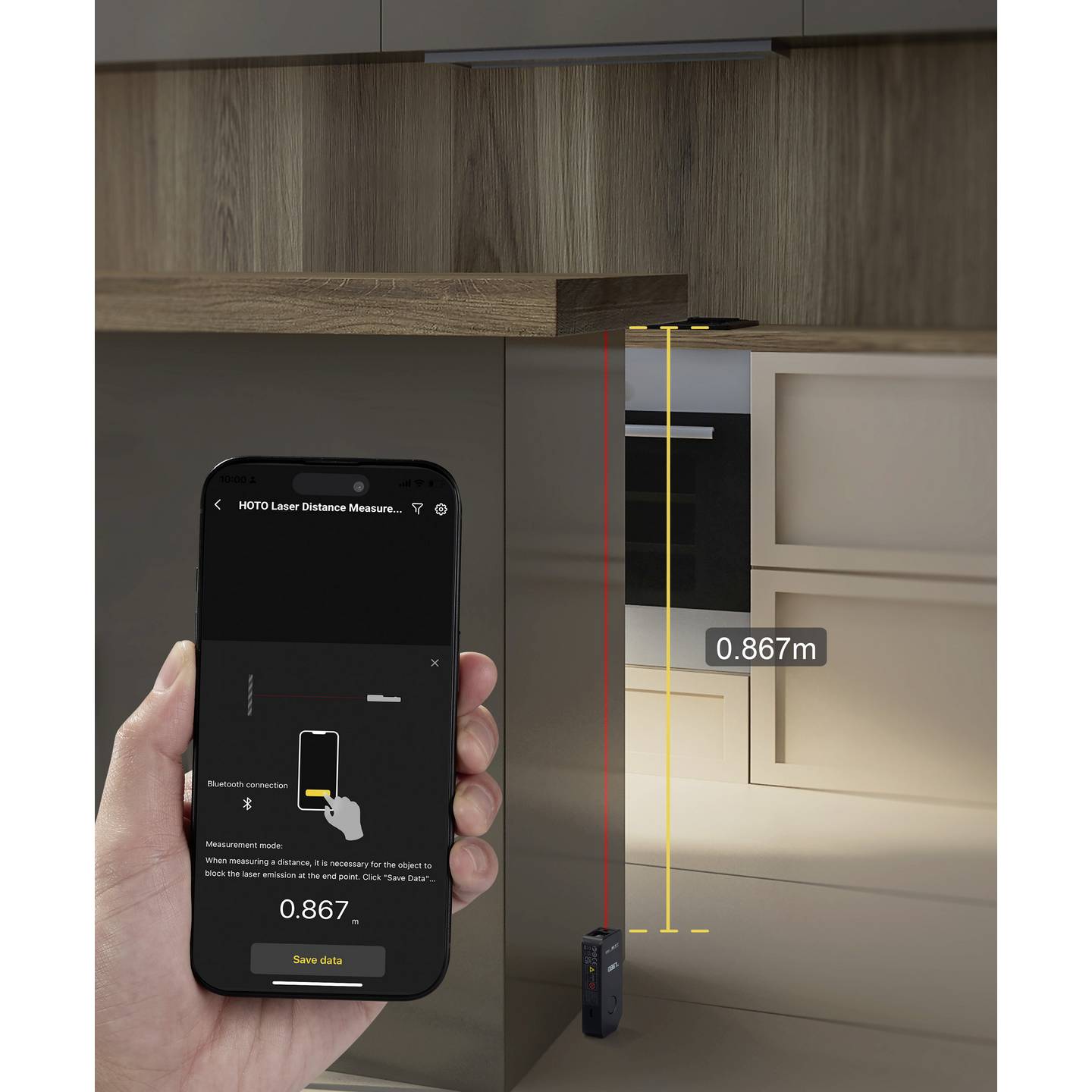 HOTO PRO Laser-Entfernungsmesser Distanzmesser Bluetooth 50 m Entfernung Gerät - 6974370800802