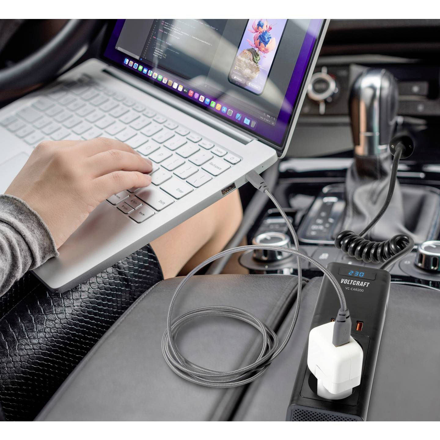 Voltcraft Wechselrichter VC-CAR200 200W 12V DC 230V AC USB Zigarettenanzünder - 4064161250588