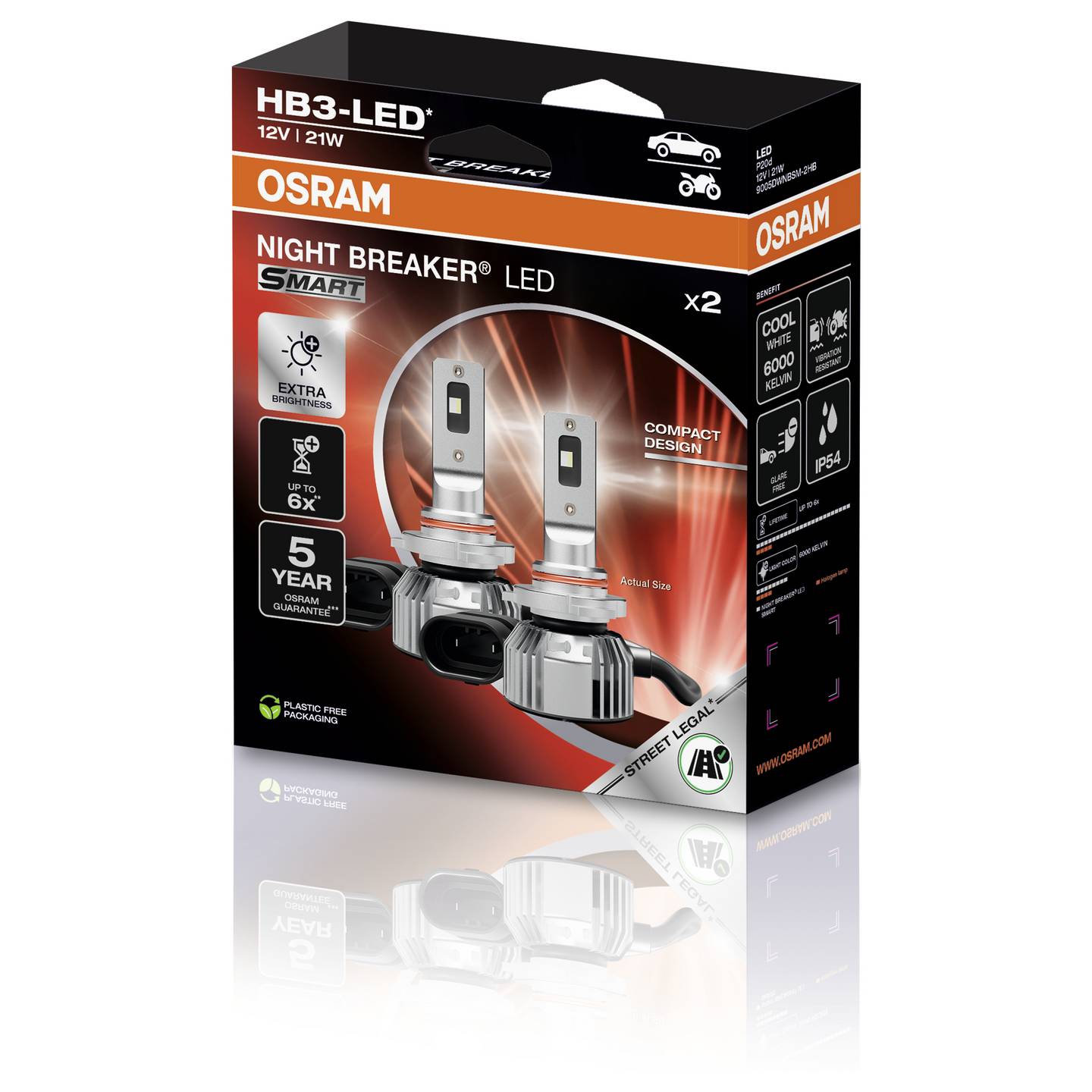 OSRAM LED Leuchtmittel HB3 9005DWNBSM-2HB Nachtbrecher Lampe 2er Set weiß 70mm - 4062172424837