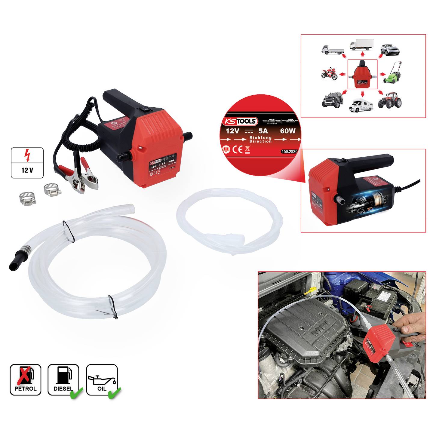 KS Tools Pumpe Öl Absaugpumpe Umfüllpumpe Diesel Motoröl Heizöl Kühlflüssigkeit - 4042146885123