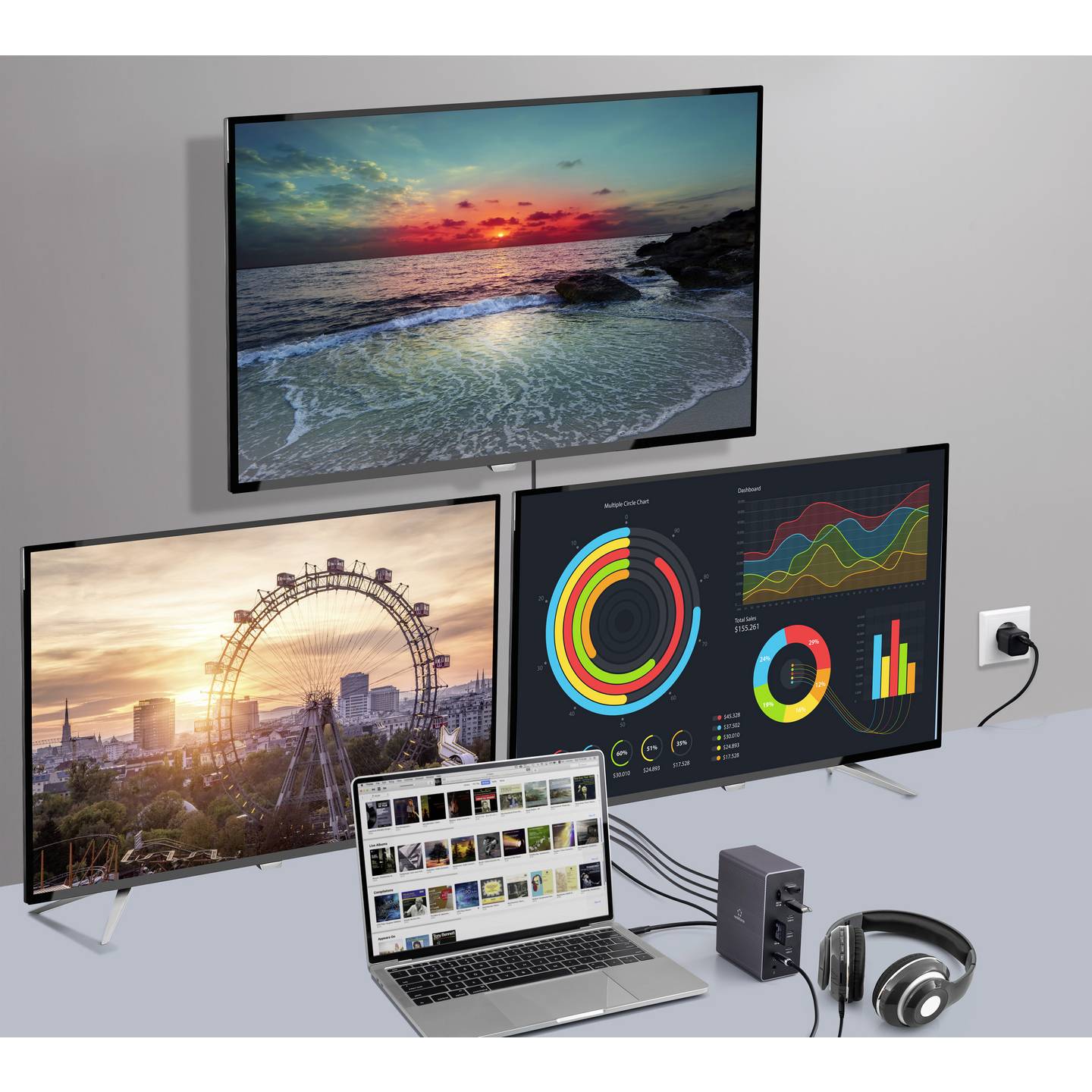 Renkforce USB-C Dockingstation RF-DKS-910 3x HDMI Grau Ladefunktion 7680x4320px - 4064161408859