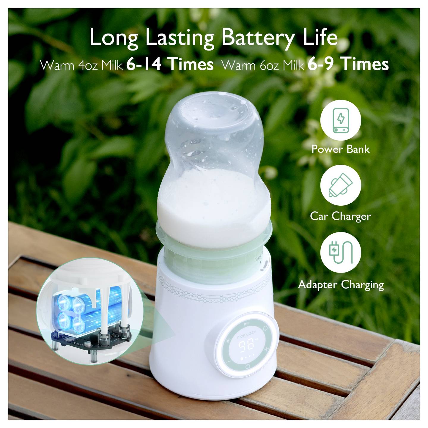 Momcozy Milchflaschenwärmer tragbar 80W Temperaturregelung Grün Weiß Transparent - 0602835182366