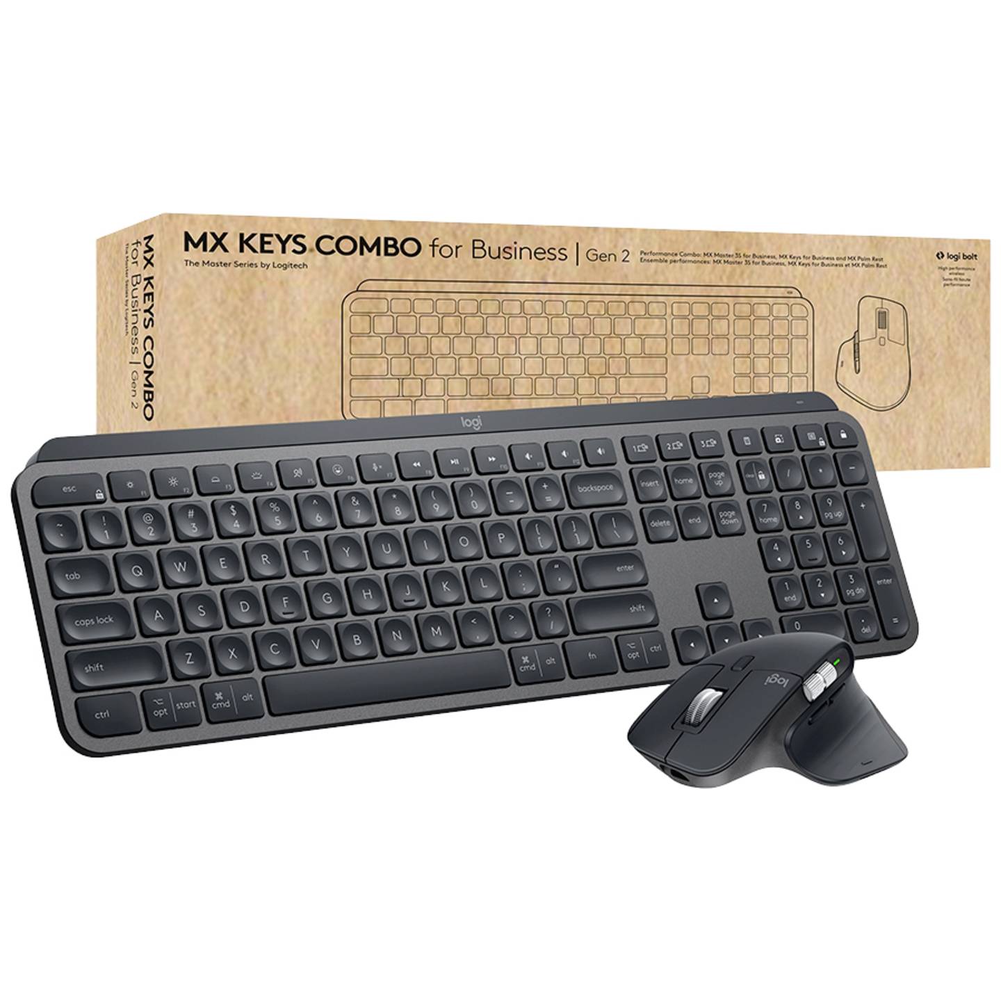 Logitech Tastatur Maus-Set MX Keys Combo Gen 2 Bluetooth beleuchtet schwarz 810g - 5099206104419
