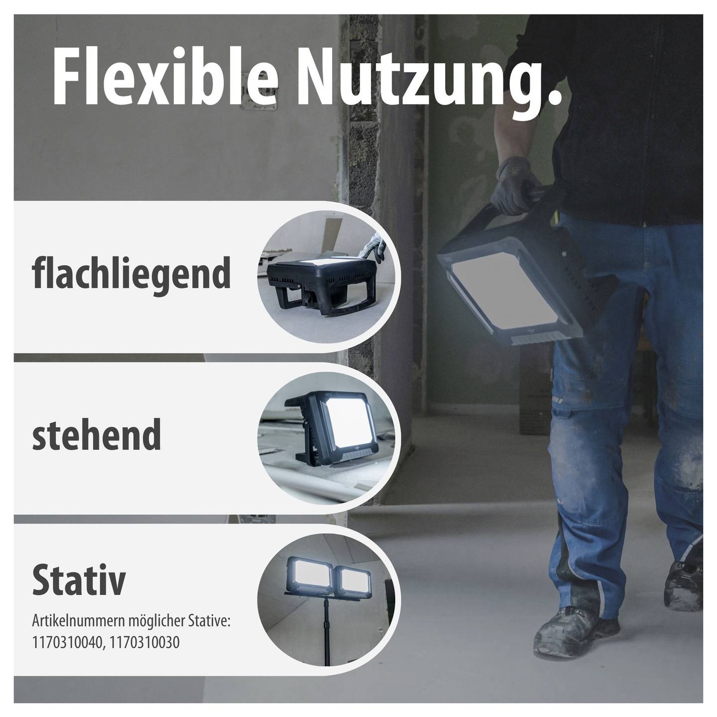 Multi Battery LED Hybrid Baustrahler 100 tragbar Flutlichtstrahler 500W IP44 - 4007123681341
