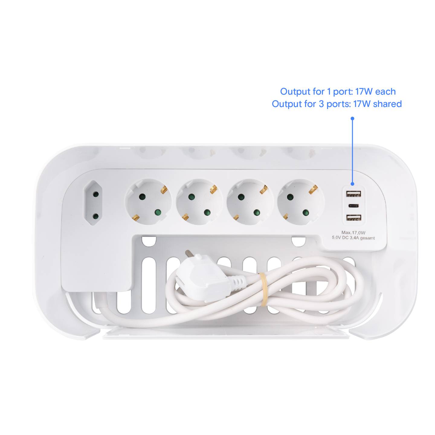 Sygonix Steckerbox Steckdosenleiste 5-fach USB Schutzkontakt Kabelmanagement - 4064161319506