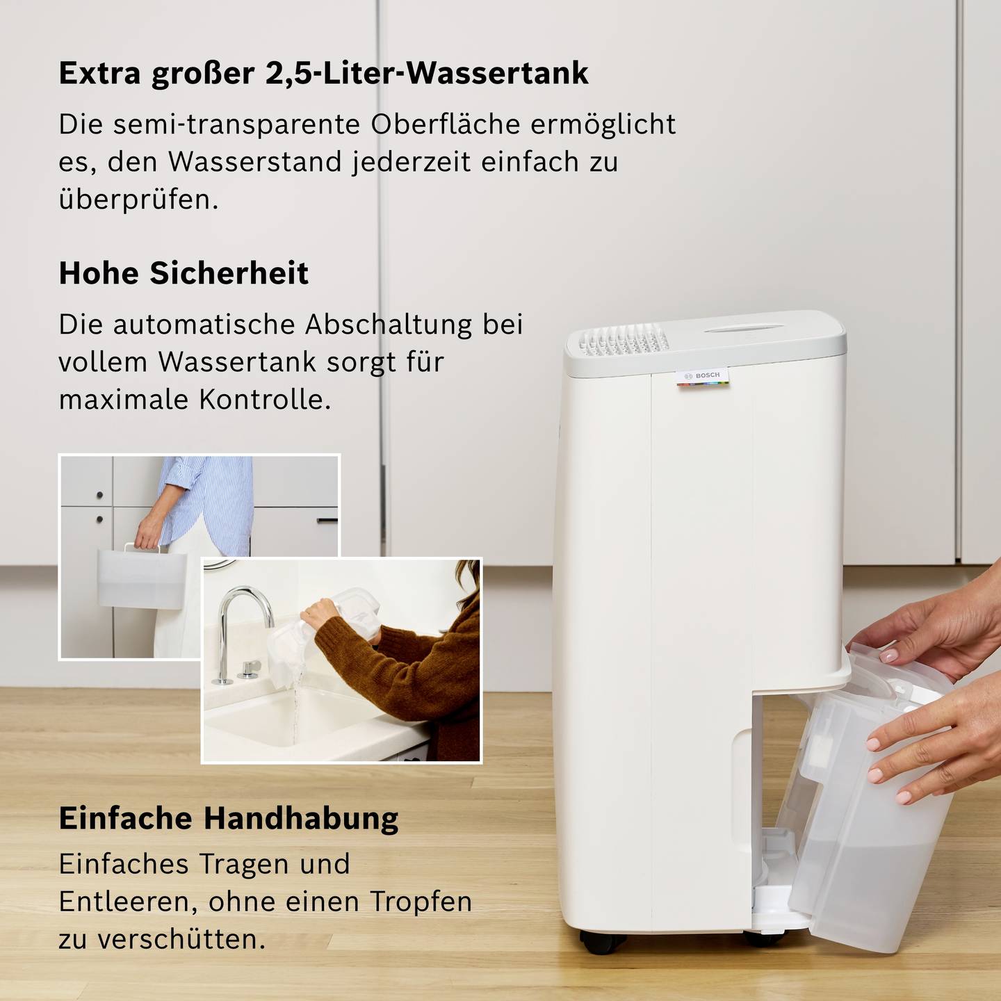 Bosch Luftentfeuchter DRY 2000 12L/Tag für Räume bis 55m³ leise 35dB Weiß - 4069143047767