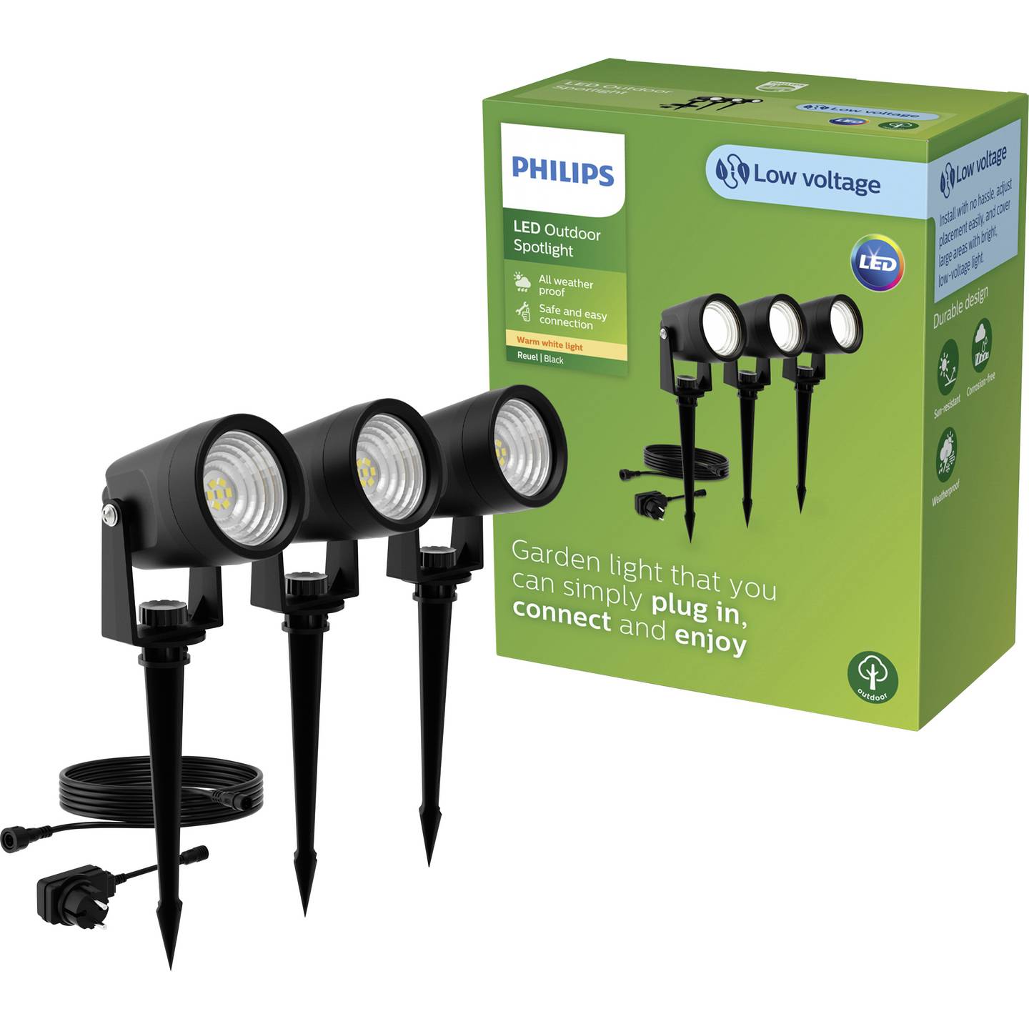 Philips LED Außenstandleuchte Gartenleuchte Reuel LED warmweiß schwarz 2700K 3er - 8720169386976