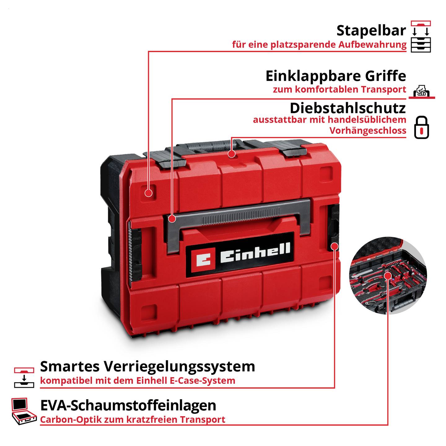 Einhell 201-tlg Werkzeugkoffer Allrounder 370513 bestückt rot-schwarz - 4009313705134