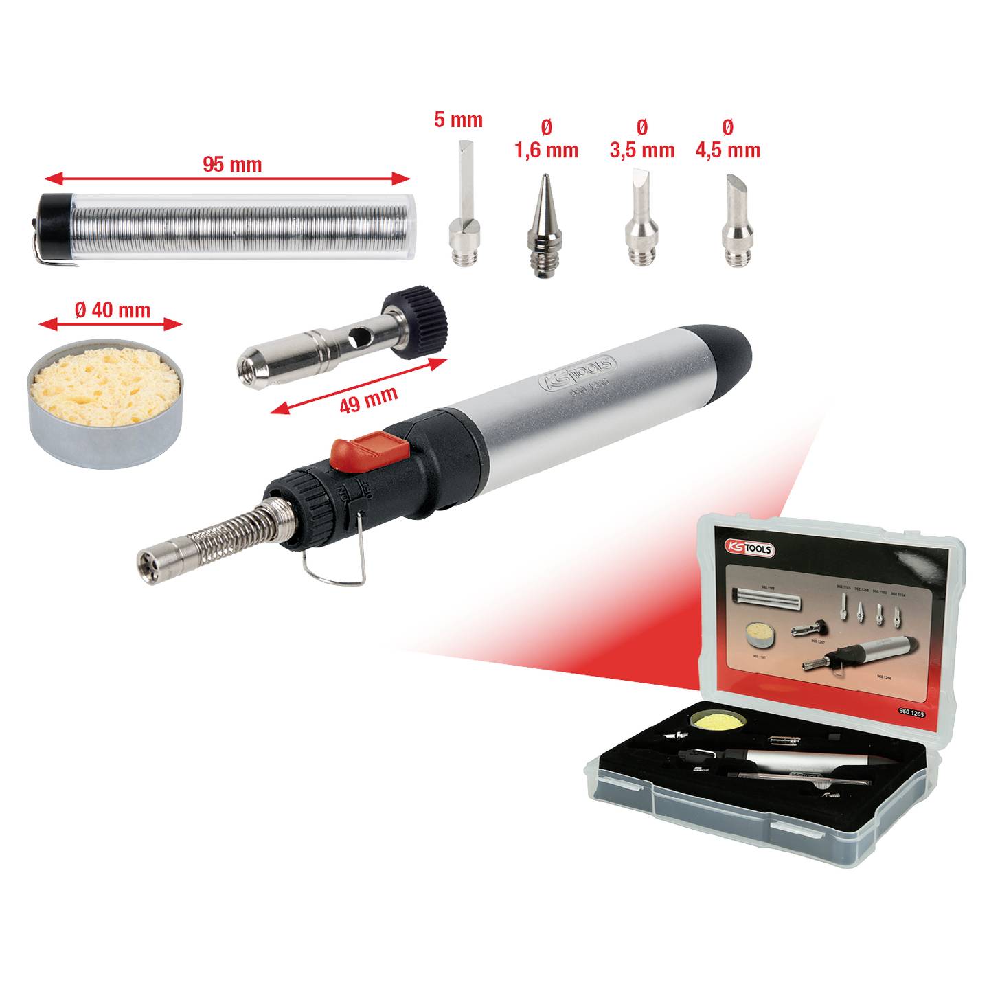 KS Tools Gaslötkolben Brenner 8-teilig Lötkolben Lötspitze Lötzinn Set 960.1265 - 4042146756447