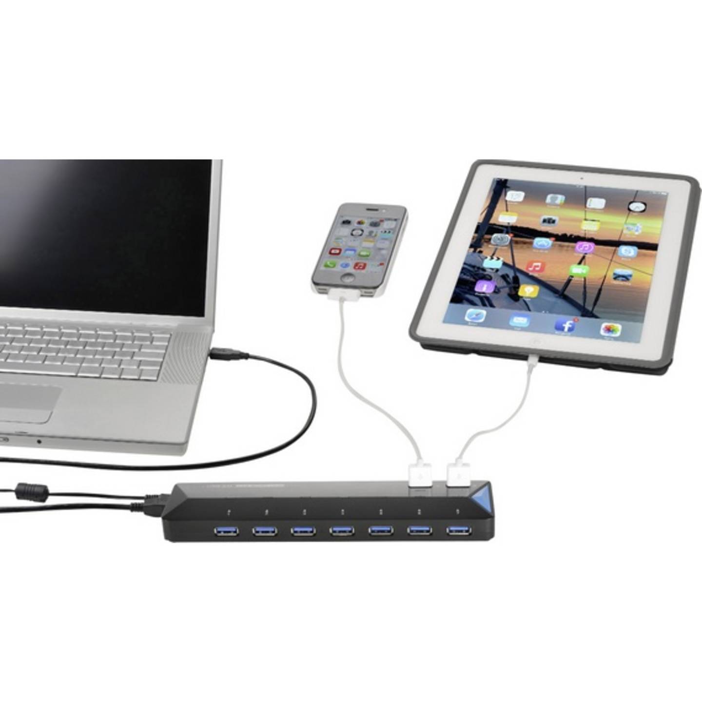 Renkforce USB-Hub 7 Port USB 3.0 5 GBit/s Schnellladeport schwarz extern - 4016138934120