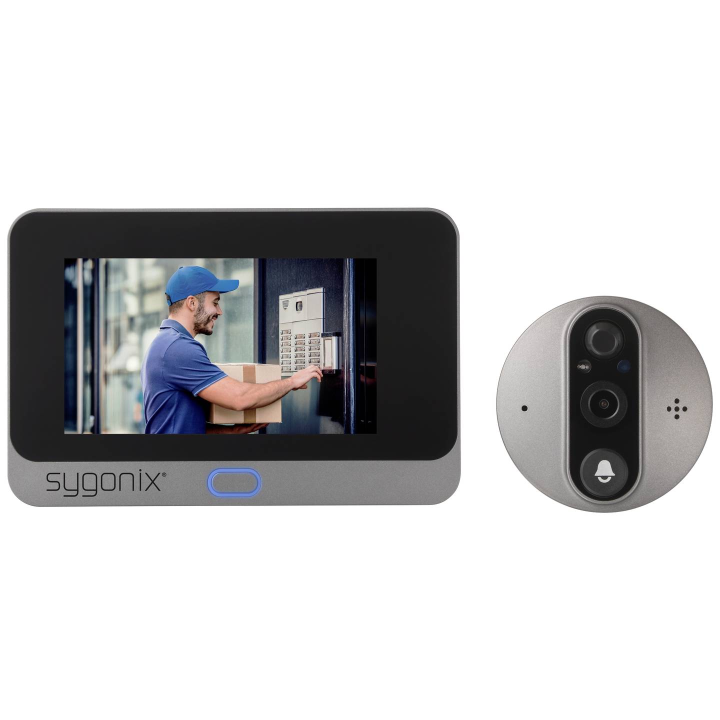 Sygonix IP-Video-Türsprechanlage WLAN Kamera Spionkamera Grau 4,3 Zoll Display - 4064161207339