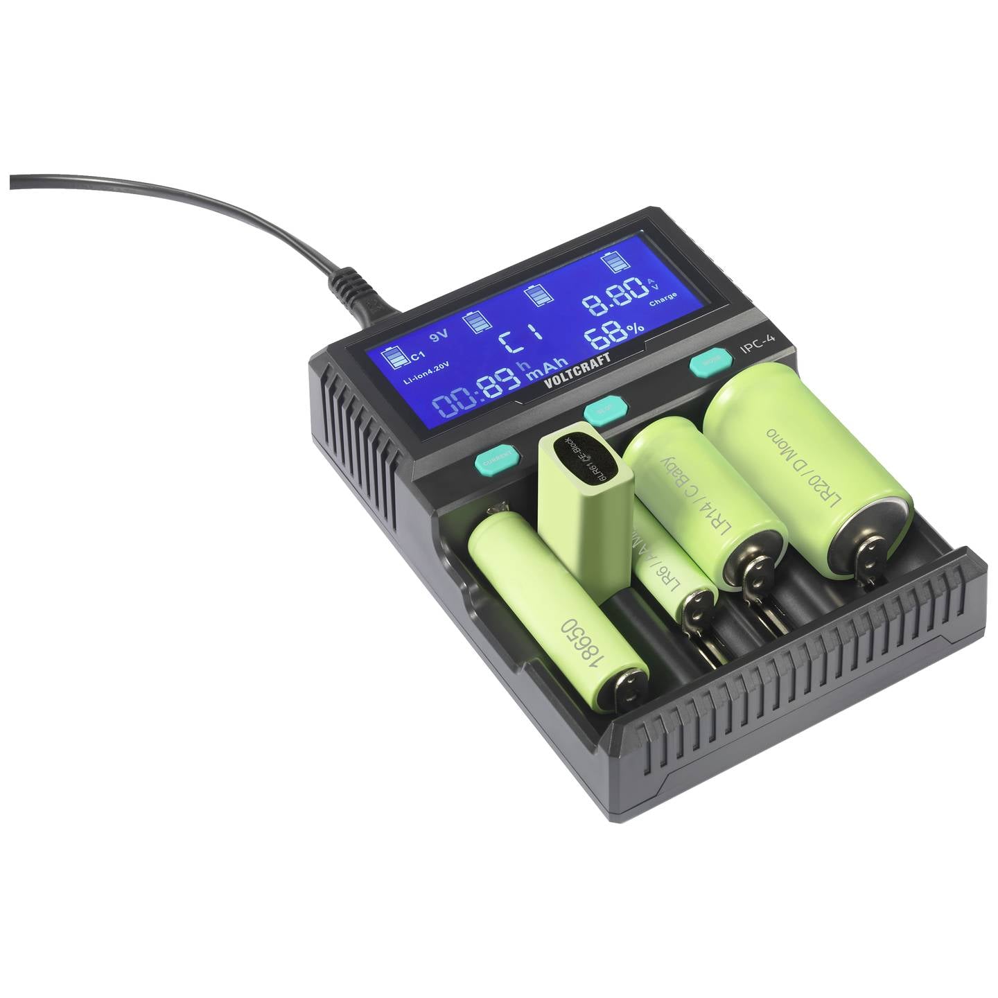 VOLTCRAFT IPC-4 Rundzellen-Ladegerät für LiIon NiMH NiCd AA AAA - 4064161255309