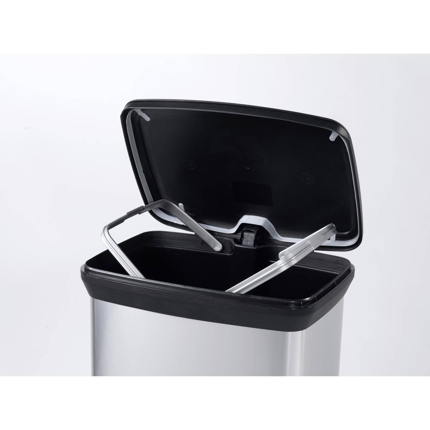 Curver Mülleimer Deco Bin Metallic 50l Abfallbehälter Silber Schwarz 390x720mm - 3253922162593