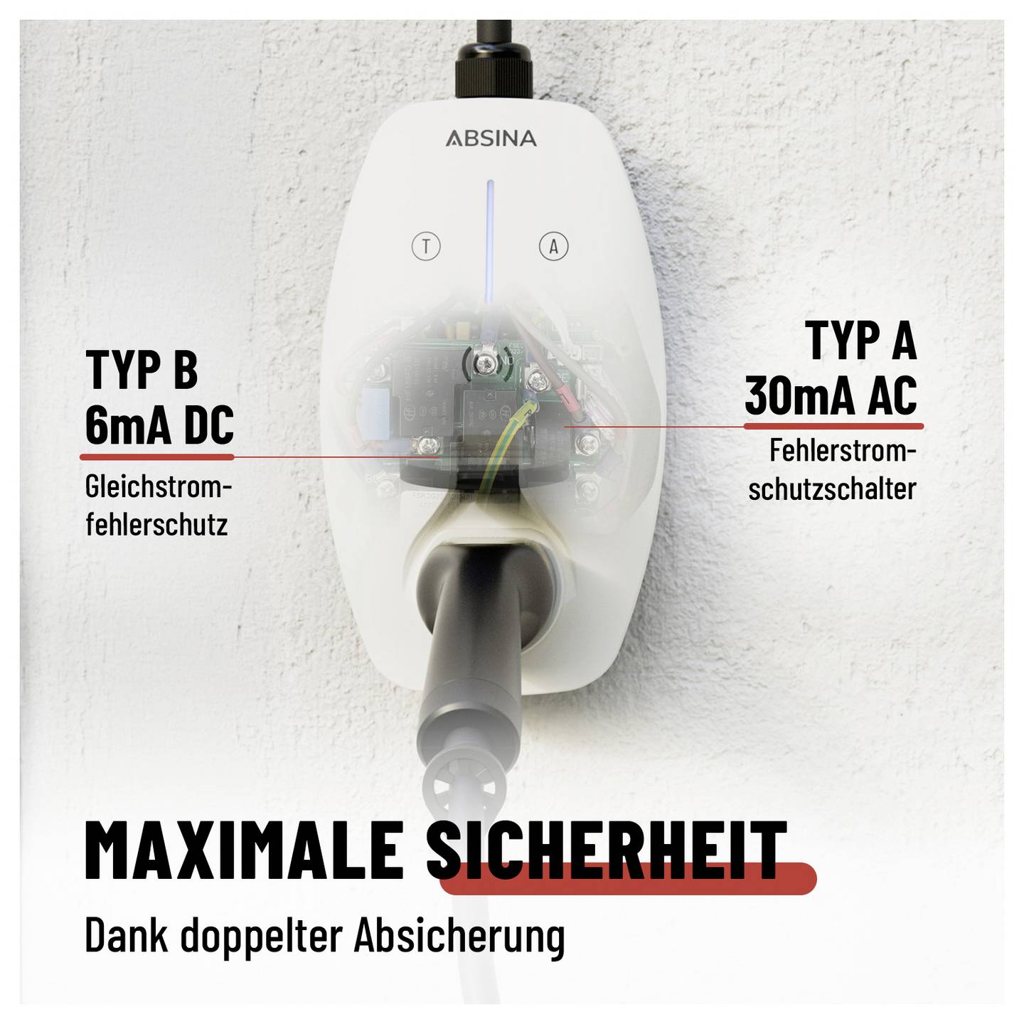 Absina Wallbox Typ 2 Mode 3 16 A 11 kW App RFID Elektrofahrzeug Ladelösung - 4260368689941