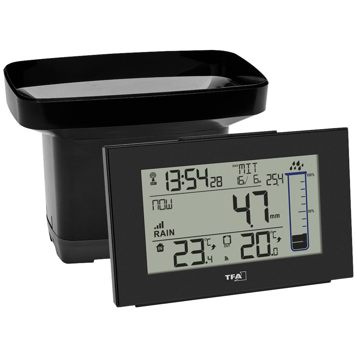 TFA Dostmann Funk-Regenmesser Niederschlagsmesser Garten Wetterstation schwarz - 4009816037879