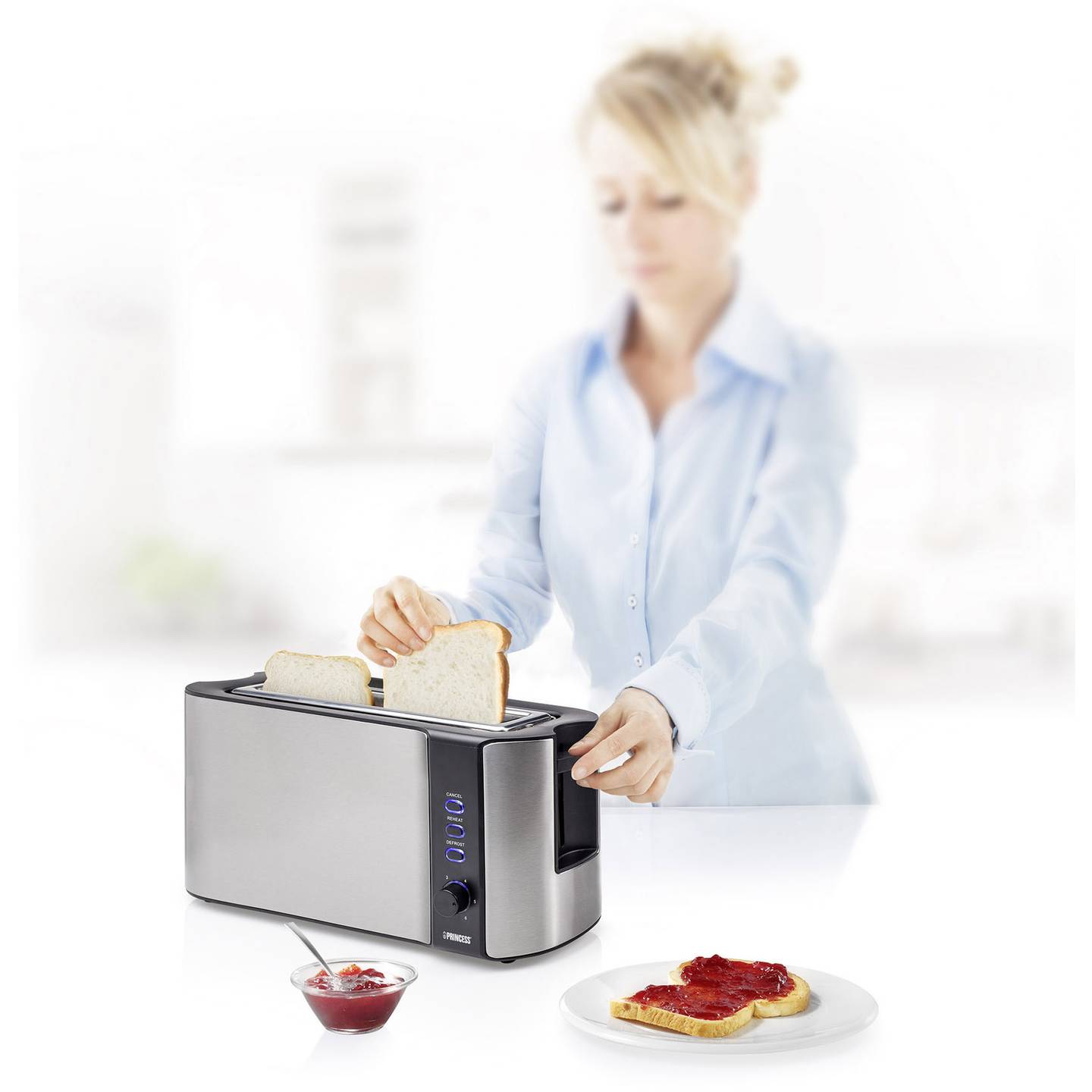 Princess Langschlitztoaster Edelstahl mit Brötchenaufsatz 1000W Schwarz 37,8cm - 8712836329522