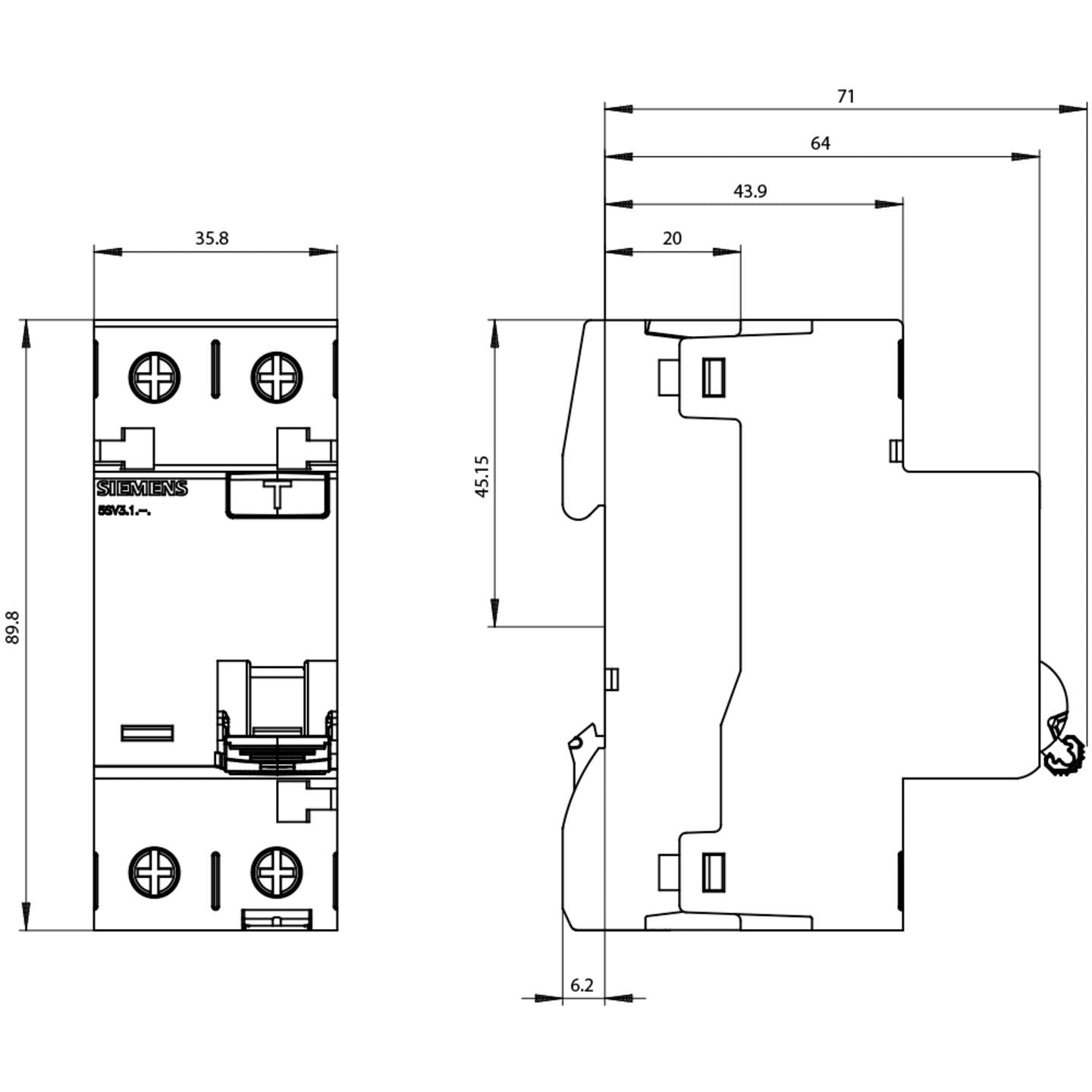 Siemens FI-Schutzschalter 5SV33146 2polig 40A 30mA DIN-Schiene 230V - 4001869429649