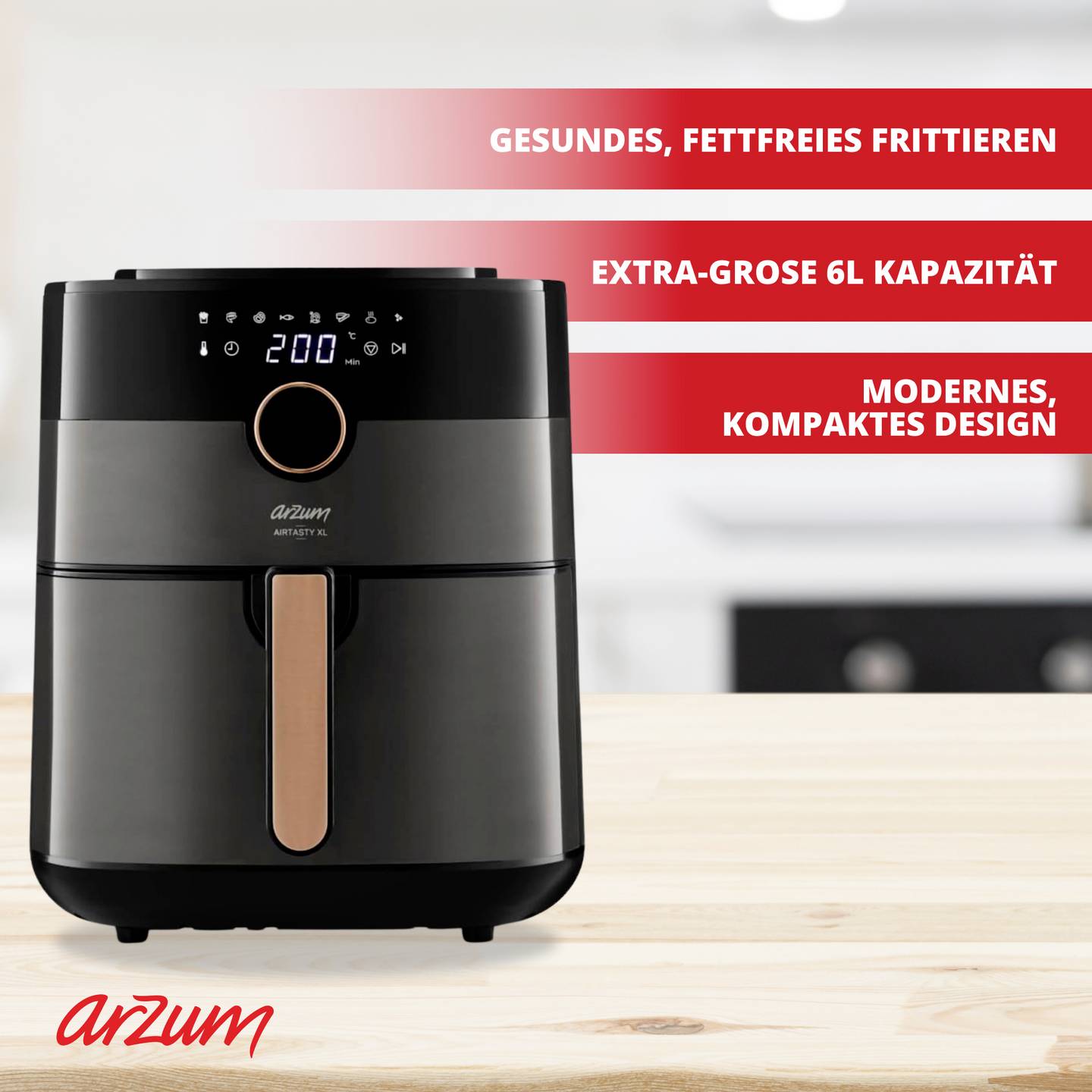 arzum Heißluftfritteuse Airfryer Fritteuse 6l 1750W Display Timer Schwarz - 8693184917350