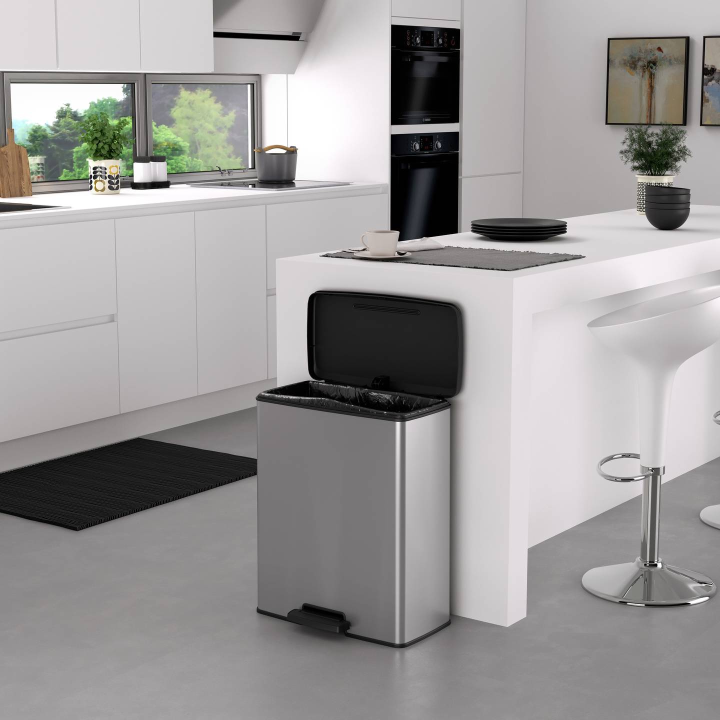 Curver Mülleimer Deco Bin Slim 52l Abfallbehälter Hygienisch Silber Schwarz - 3253924839974