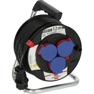 B-Ware Brennenstuhl Kabeltrommel 12m Schwarz Verlängerungskabel 3 Steckdosen IP44 16A