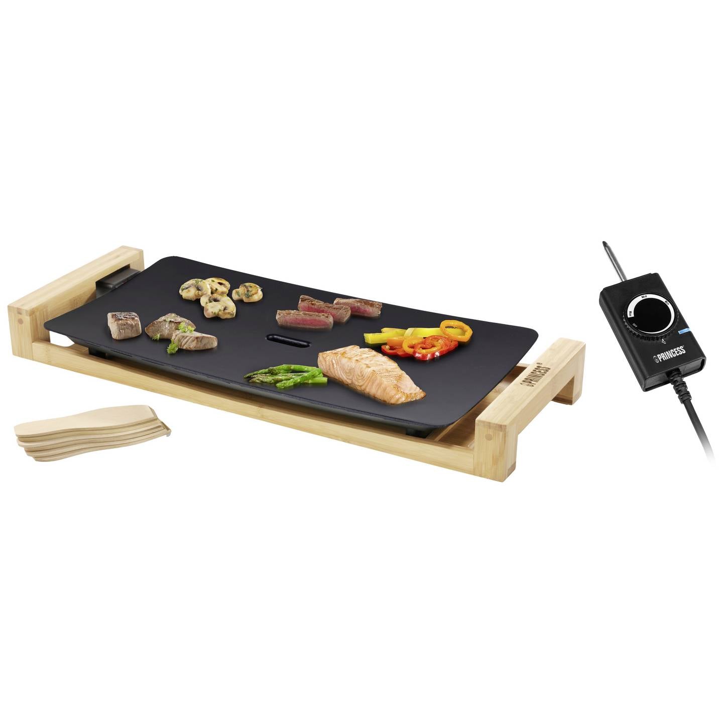 Princess Teppan Yaki Tischgrill Elektro Grill Bambus schwarz 2200W 500x250mm - 8712836967274