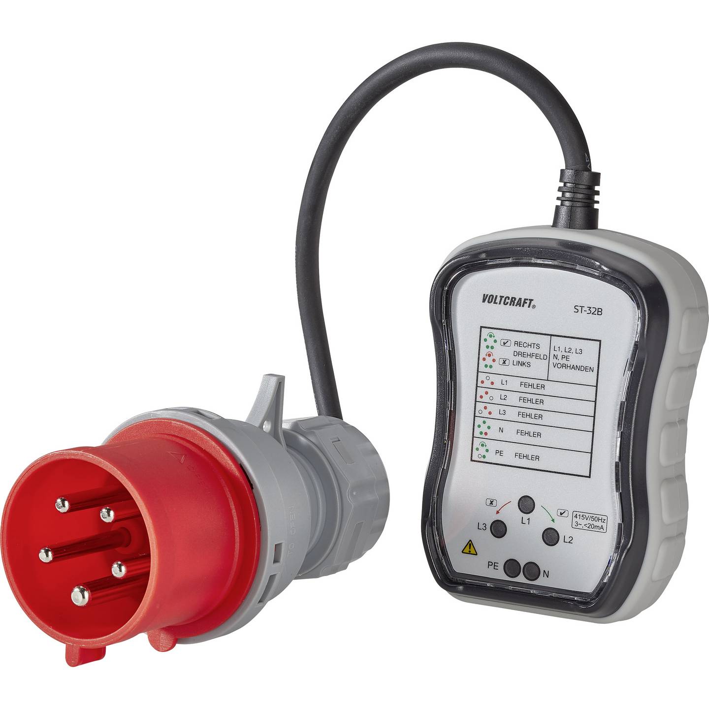 Voltcraft Steckdosentester ST-32B Drehfeldprüfung Optisch 380-415V CEE-32A - 4016138566215