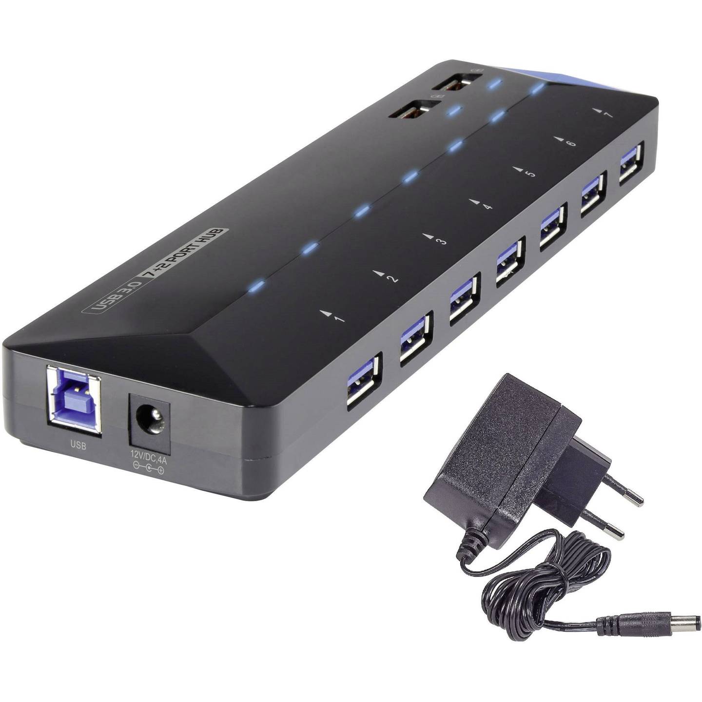 Renkforce USB-Hub 7 Port USB 3.0 5 GBit/s Schnellladeport schwarz extern - 4016138934120