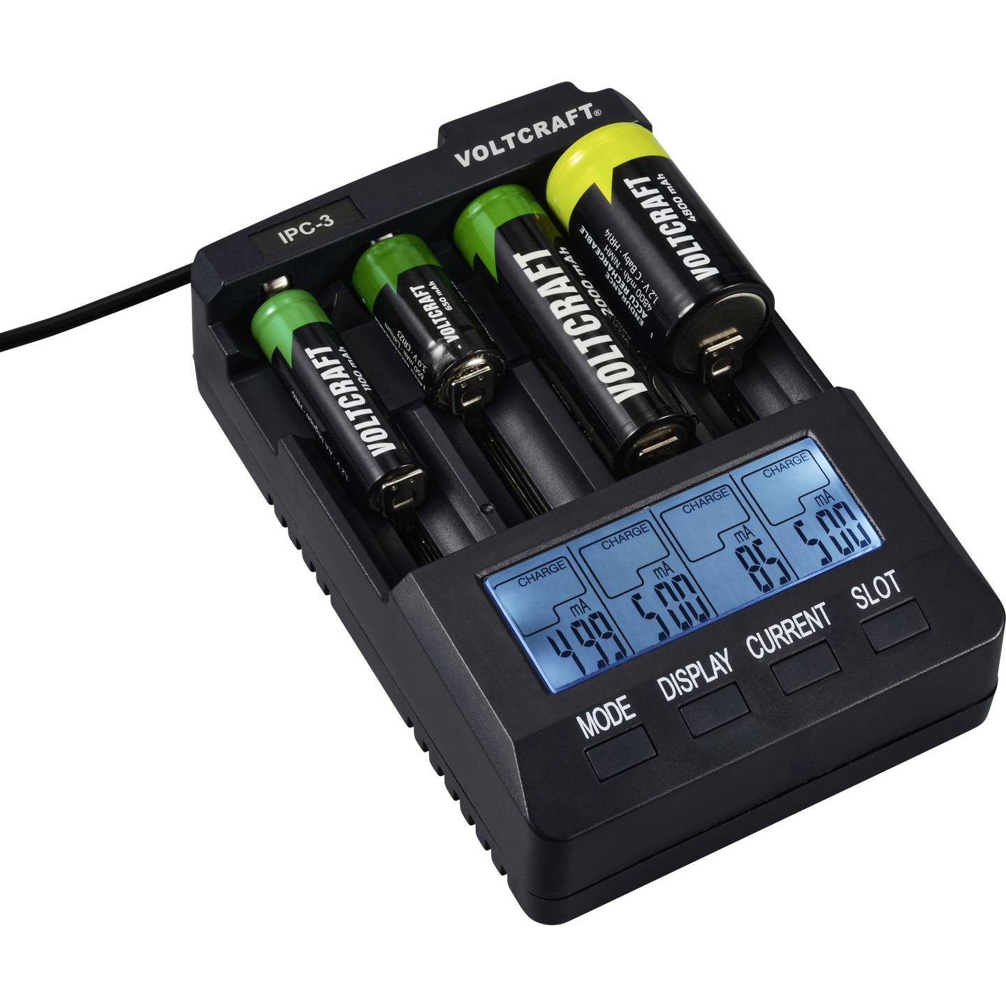 Voltcraft Rundzellen-Ladegerät IPC-3 LiIon NiCd NiMH 4-fach Ladegerät 1000mA - 4016139046709