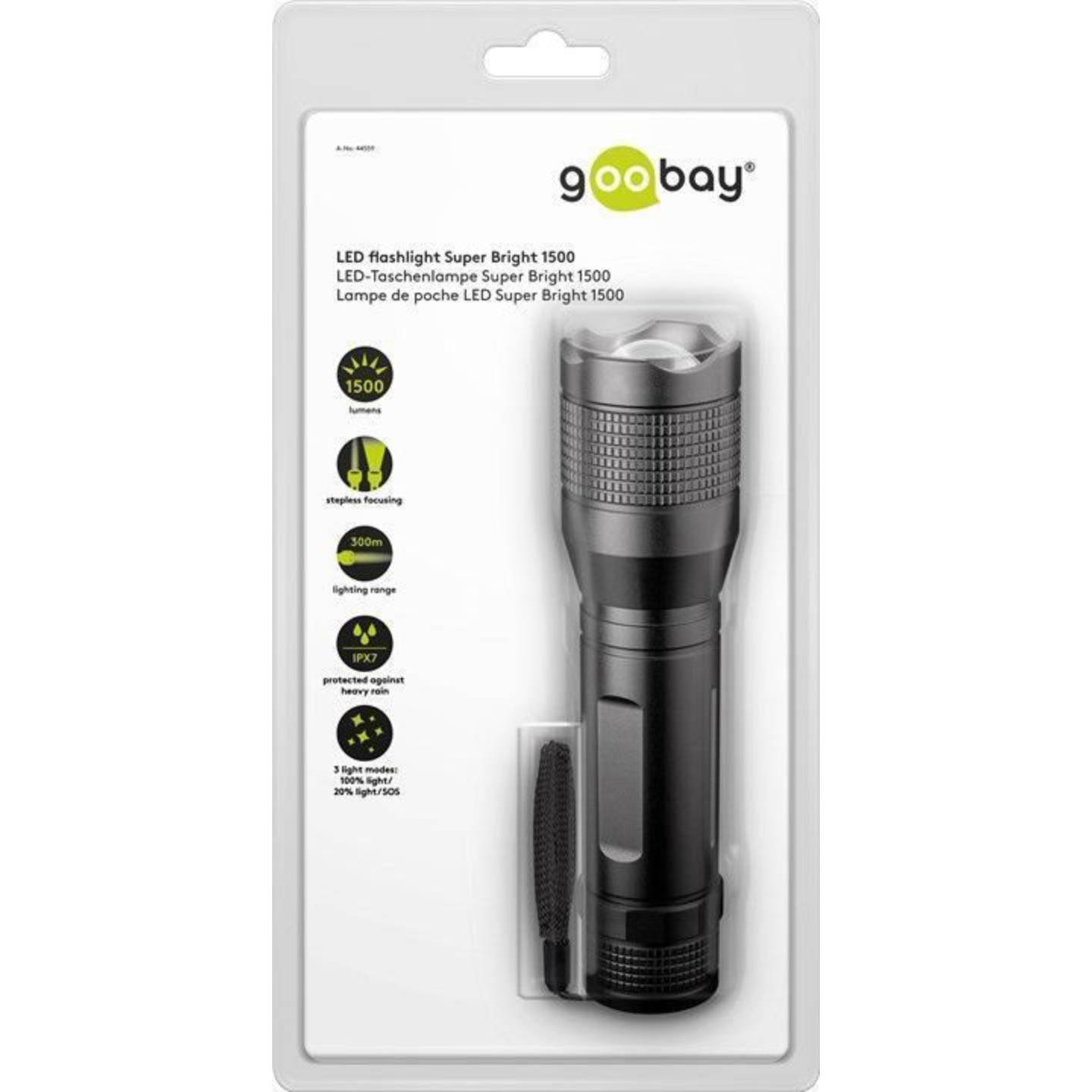 Goobay Taschenlampe LED Super Bright 1500 Lumen wasserdicht 300m Reichweite - 4040849445590