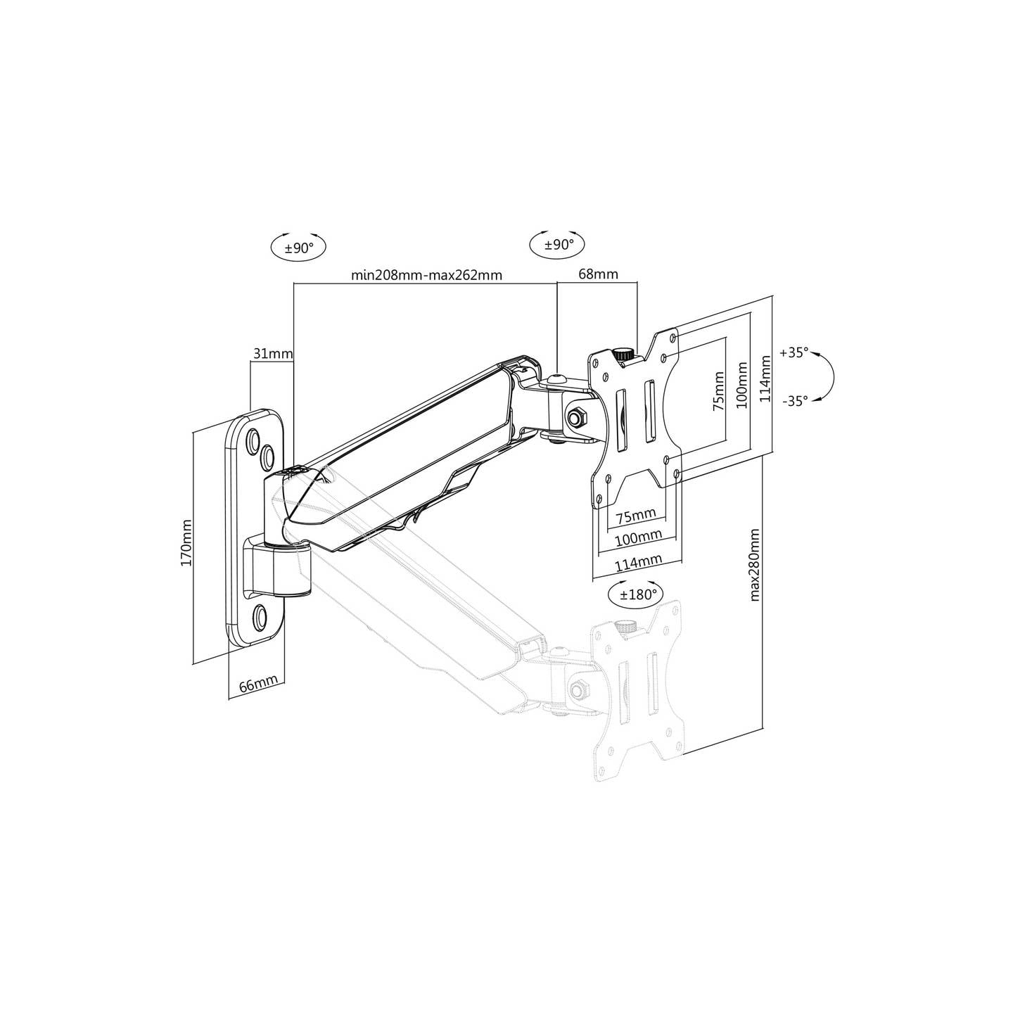 Digitus Monitor-Wandhalterung drehbar für 1 Display 33-81cm schwarz matt 8kg - 4016032465133