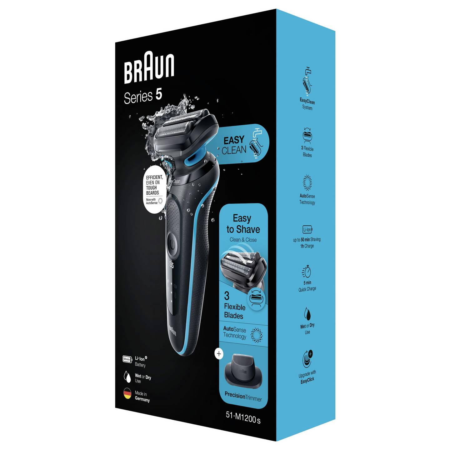 Braun Folienrasierer 51-M1200s Akku Rasierer Trimmer wasserdicht schwarz blau - 4210201432654